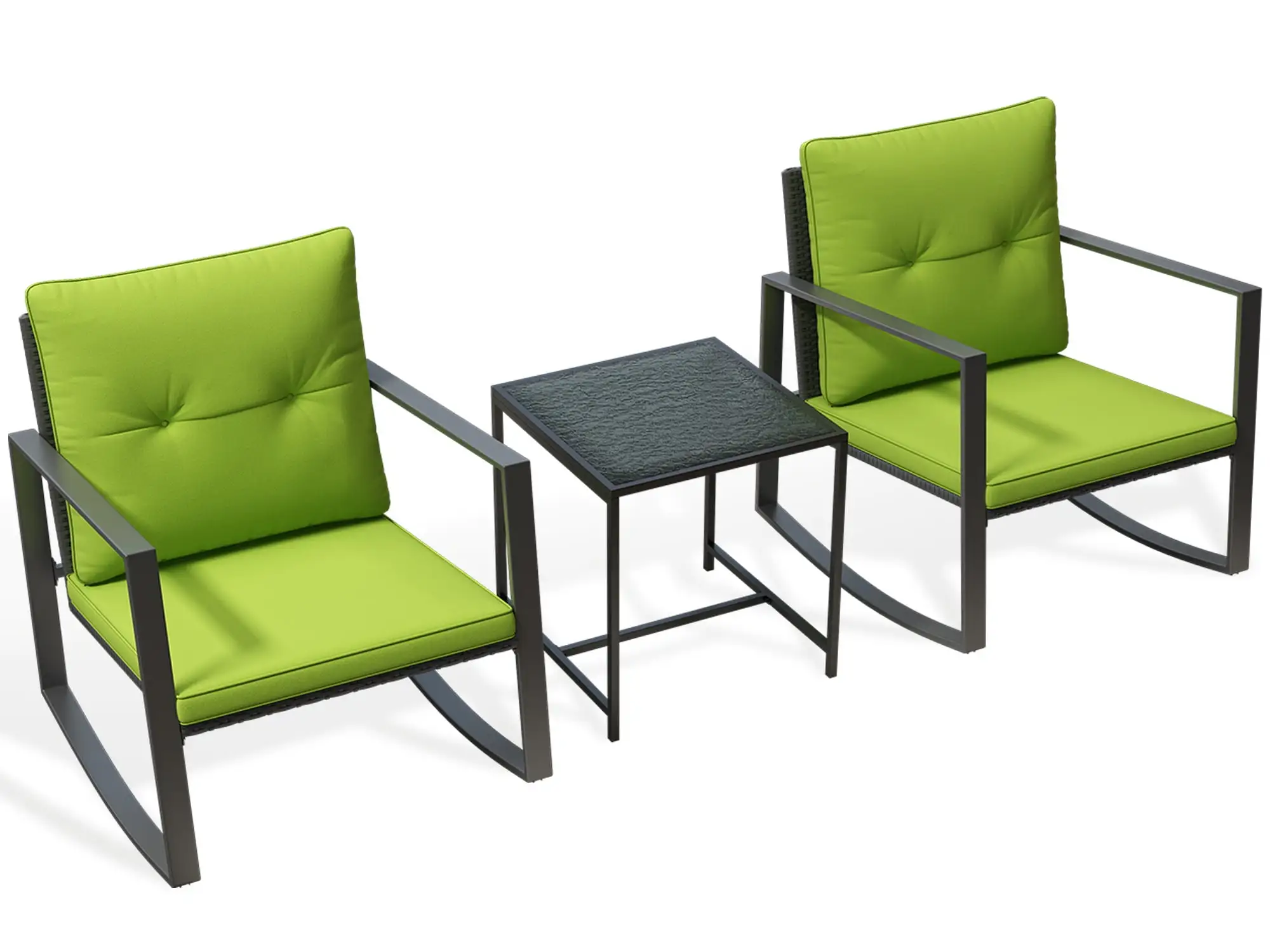 Zeno 3-Piece Bistro Outdoor Furniture Set -2 Vivid Chairs With Glass Coffee Table - Green