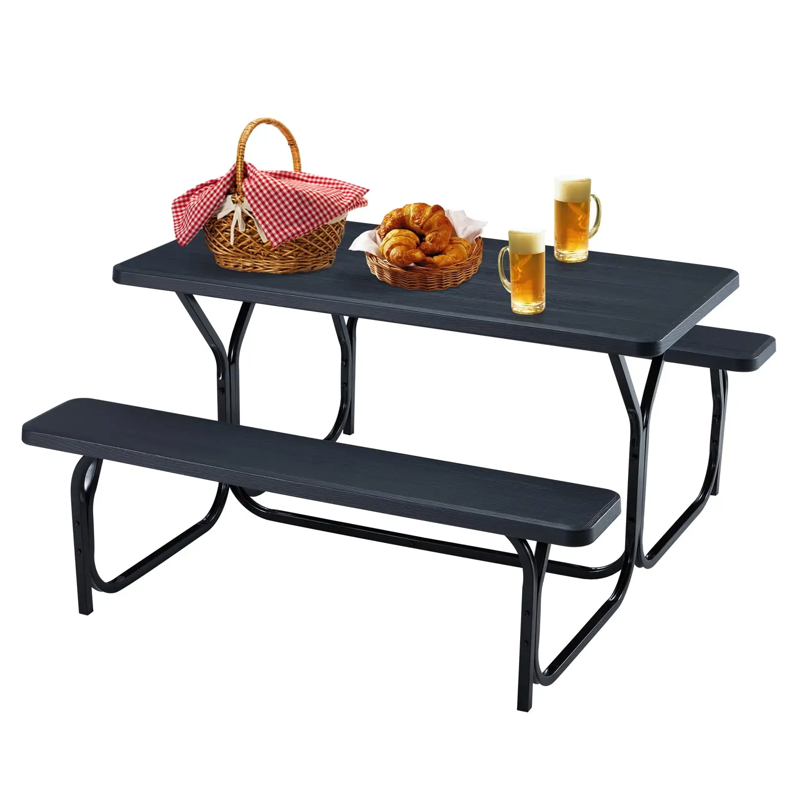 AVAWING 5 ft Outdoor Portable Heavy Duty Camping Set. Patio Picnic Table Benches Set. Wood. Black