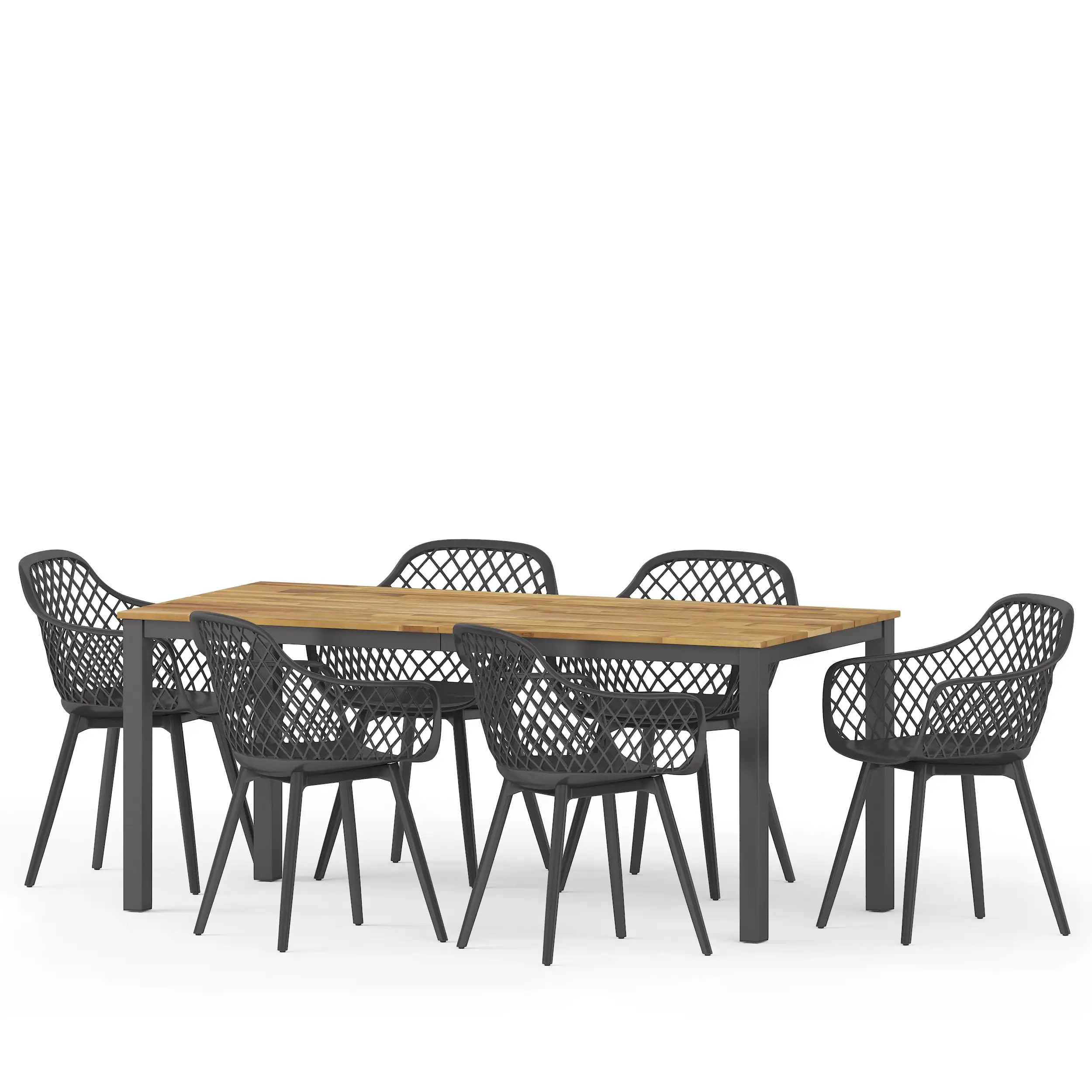 Abram Wood and Resin Outdoor 7 Piece Dining Set. Black and Teak