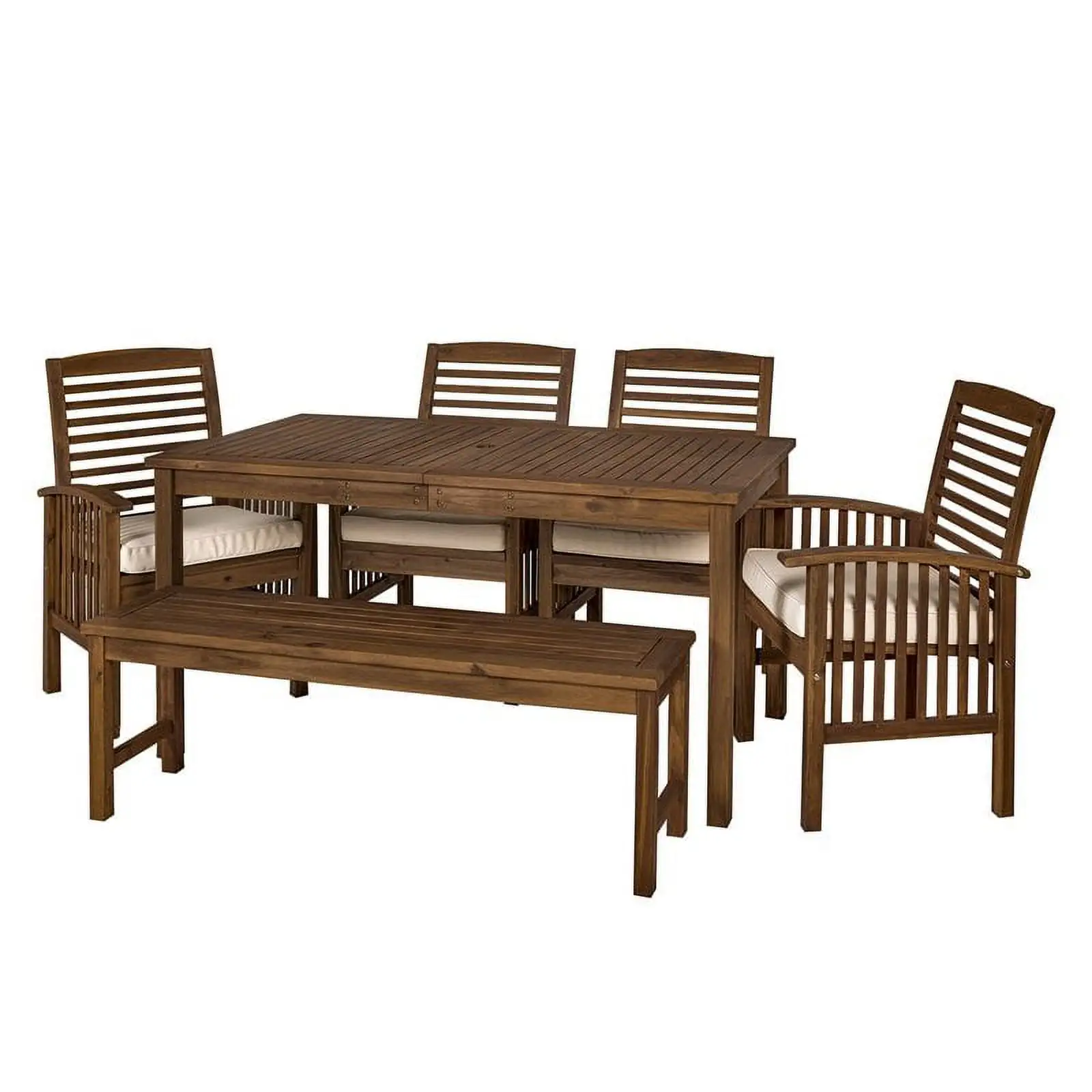 Acacia Wood Simple Patio 6-Piece Dining Set - Dark Brown