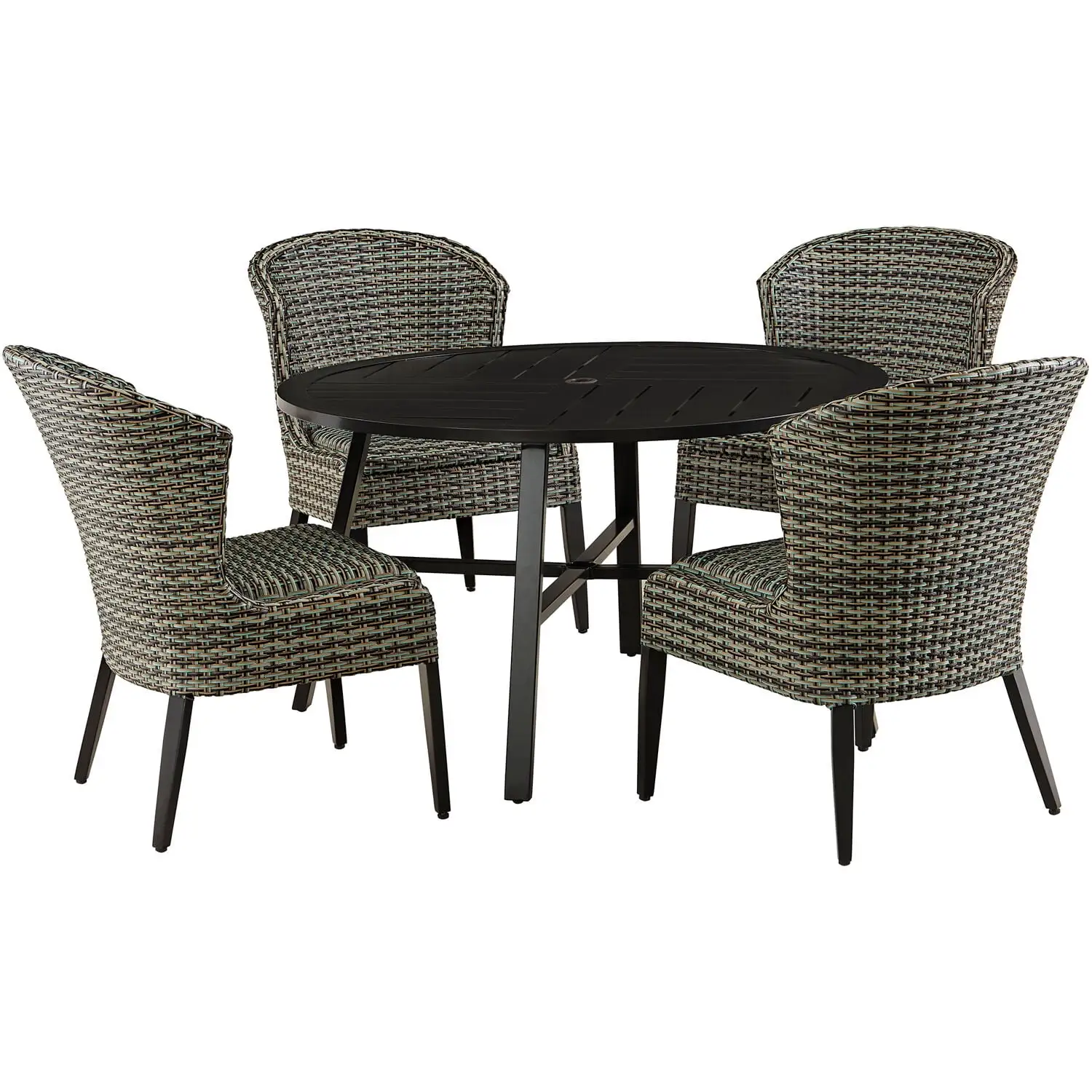 Agio Carlisle 5-Piece Premium Outdoor Dining Set. 4 Comfortable Wicker Chairs. 48 Aluminum Slat Top Table. Weather-Resistant - CARLDN5PC