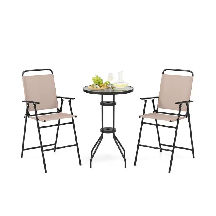 Aimee Lii 3 Pieces Outdoor Bistro Set with 2 Folding Chairs. Patio Sectional Furniture Set with for Backyard. Beige