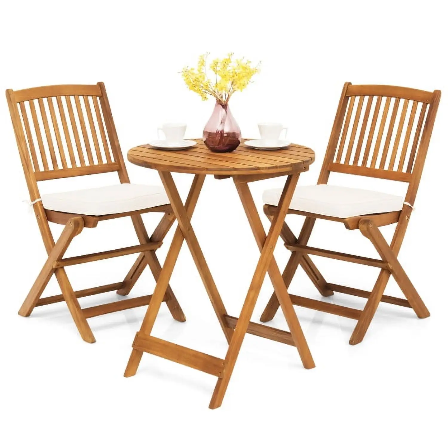 Aimee Lii 3 Pieces Patio Folding Bistro Set with Padded Cushion and Round Coffee Table. White