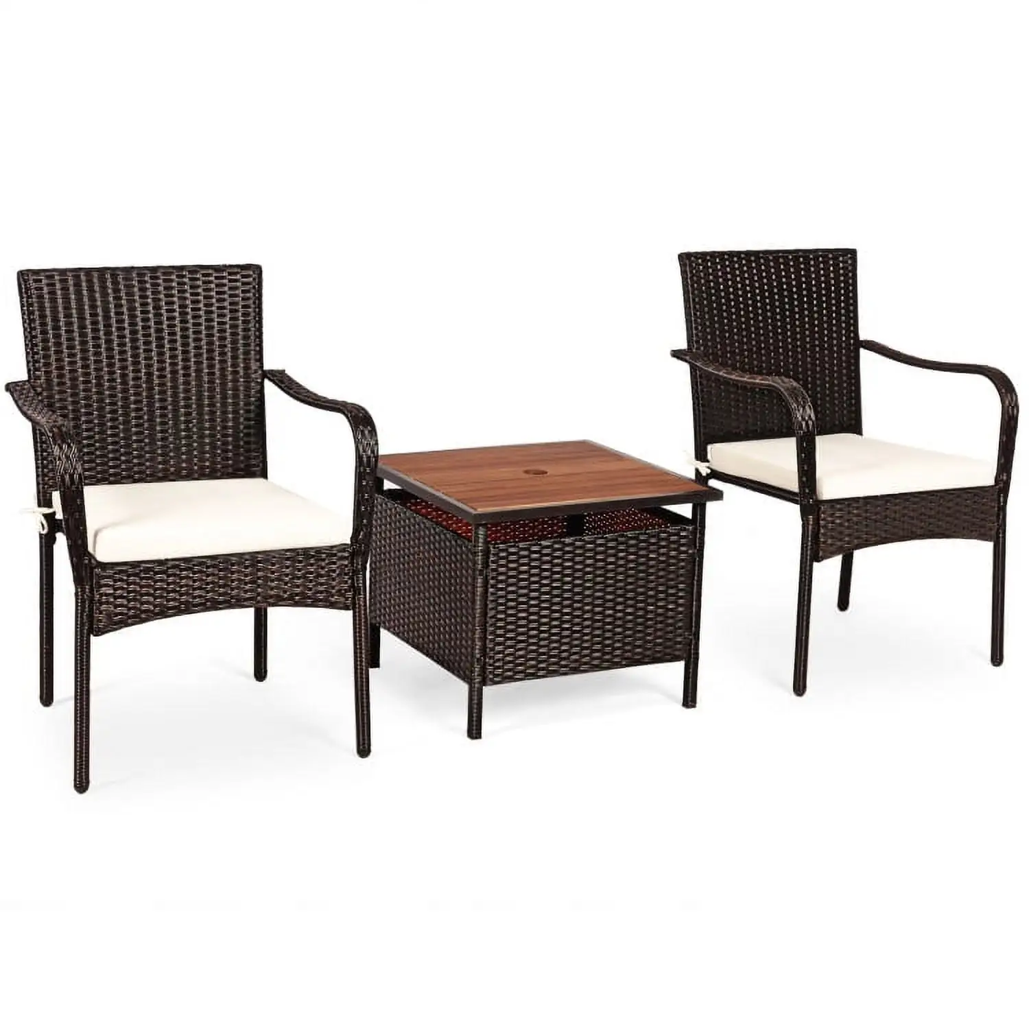 Aimee Lii 3 Pieces Patio Rattan Bistro Set with Wood Side Table and Stackable Chair. Outdoor Patio Furniture