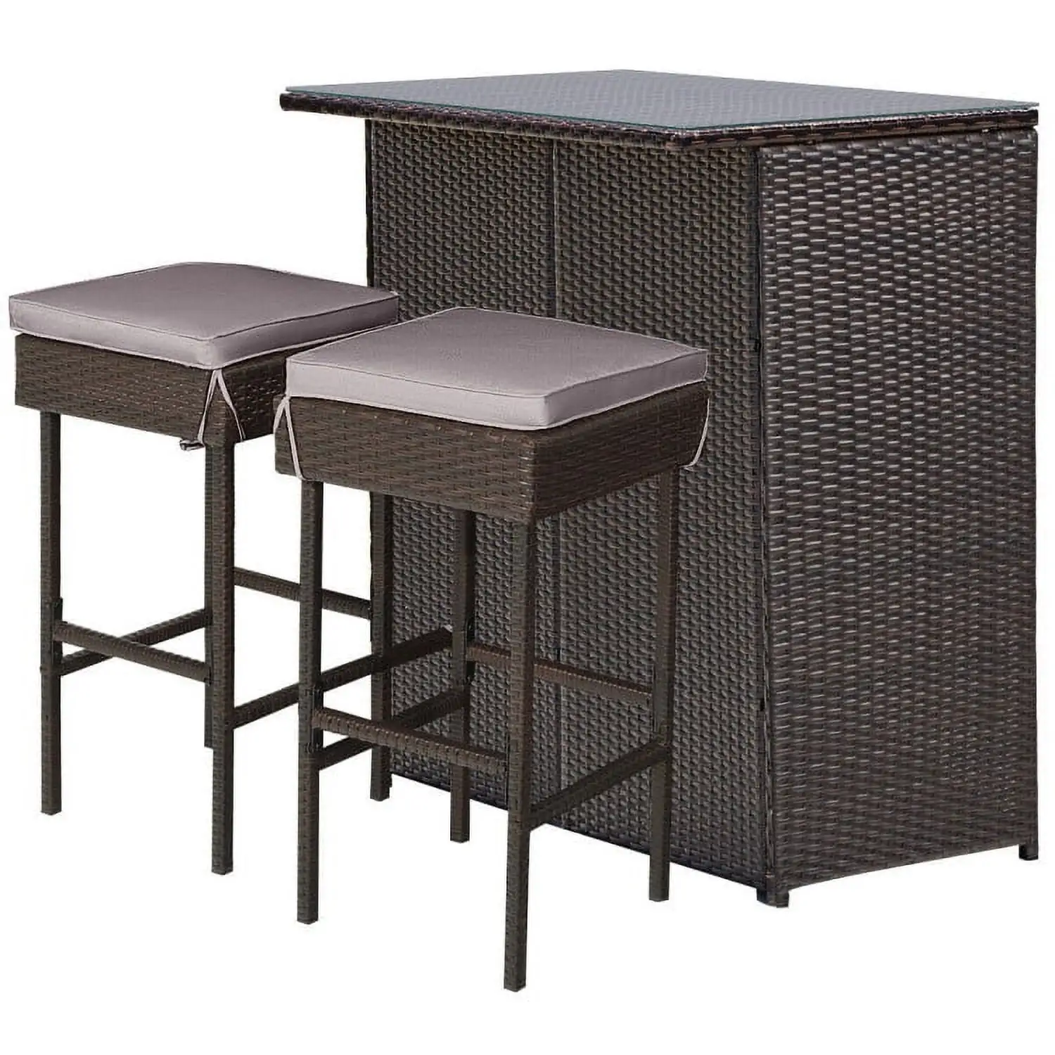 Aimee Lii 3 Pieces Patio Rattan Wicker Bar Table Stools Dining Set. Outdoor Patio Furniture