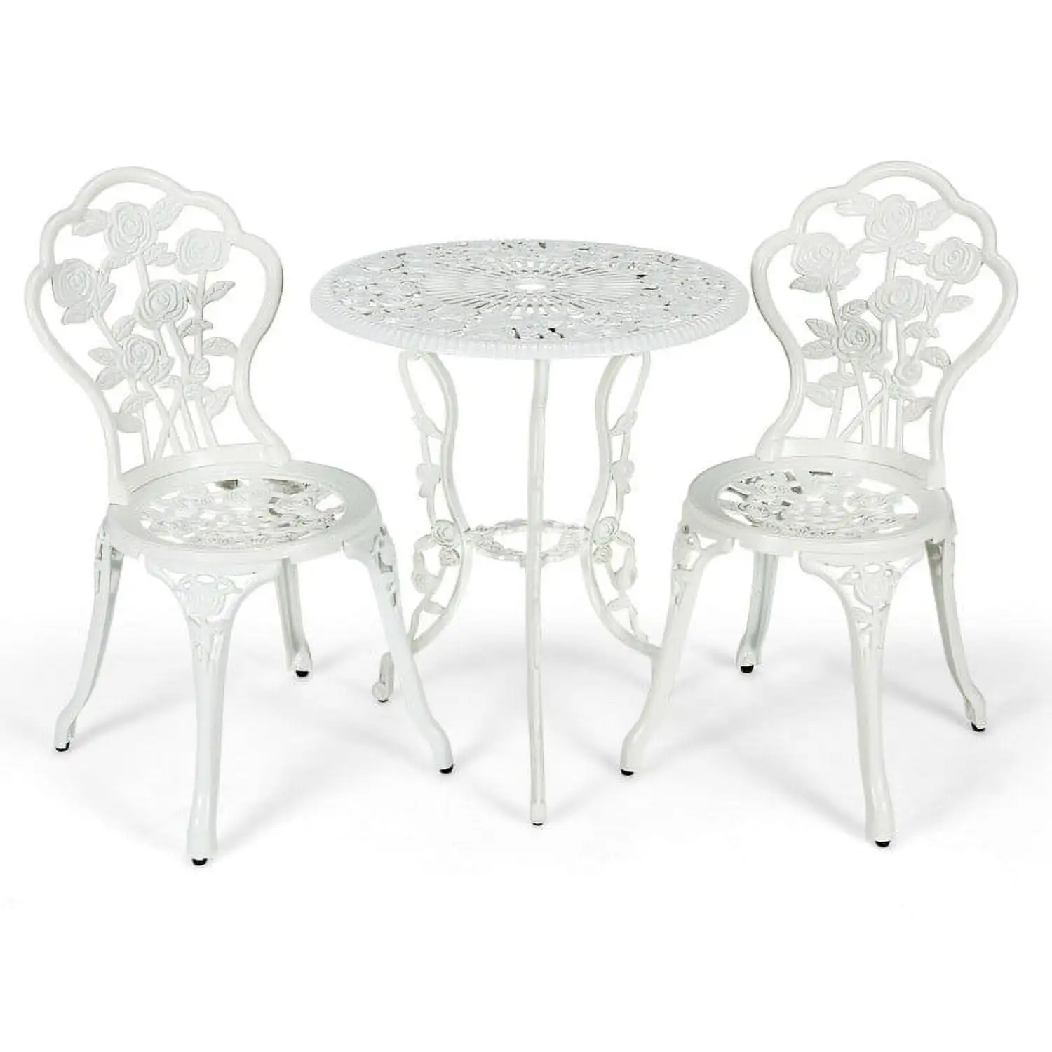 Aimee Lii Outdoor Patio Furniture Set. Cast Aluminum Patio Table Chairs Set with Rose Design. White