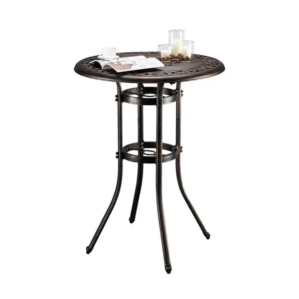 Al Fresco 32 Patio Bistro Table. Square Cast Aluminum Outdoor Dining Retro Side Table. Bronze