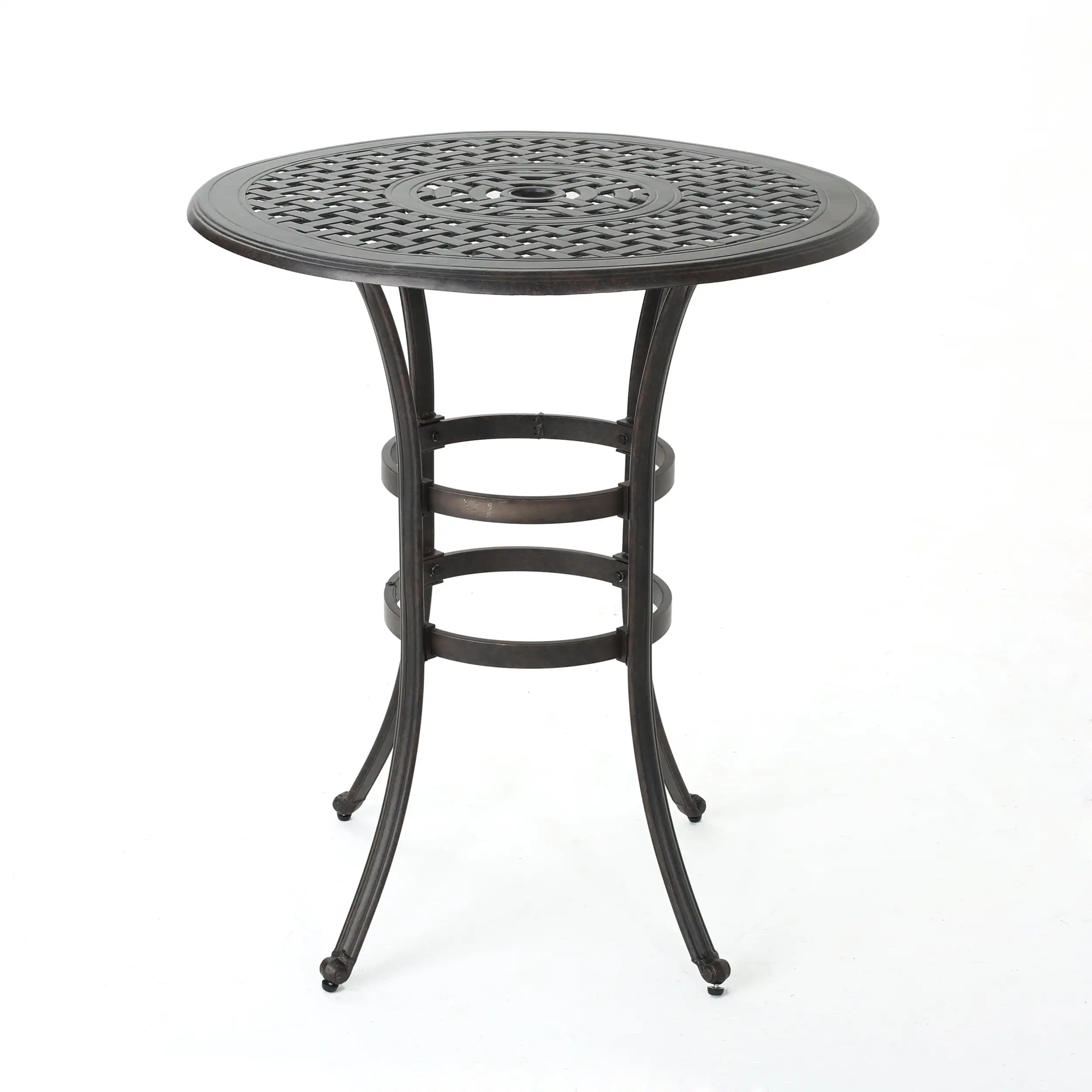 Al Fresco 37 Patio Bistro Table. Round Cast Aluminum Outdoor Dining Retro Side Table. Bronze