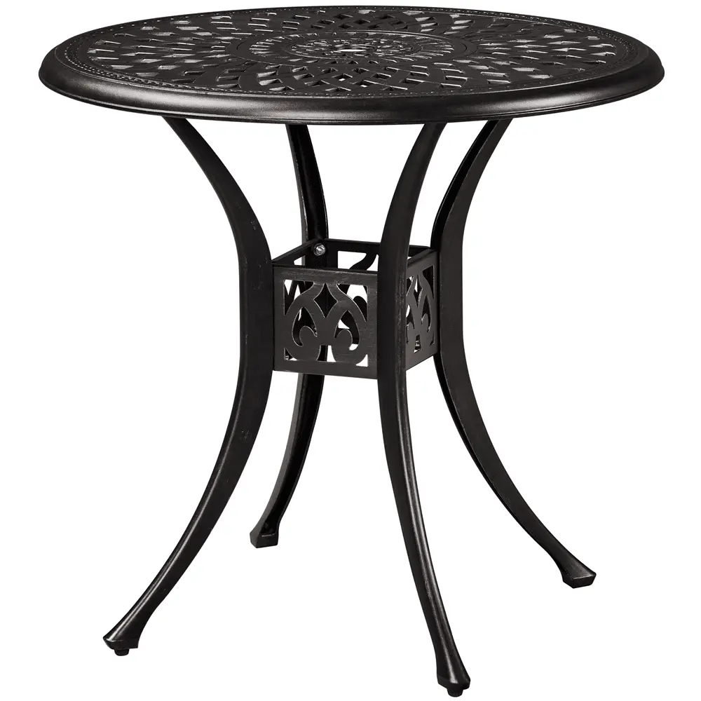 Alden Design 31in Round Cast Aluminum Patio Bistro Table with Umbrella Hole for Outdoor. Bronze