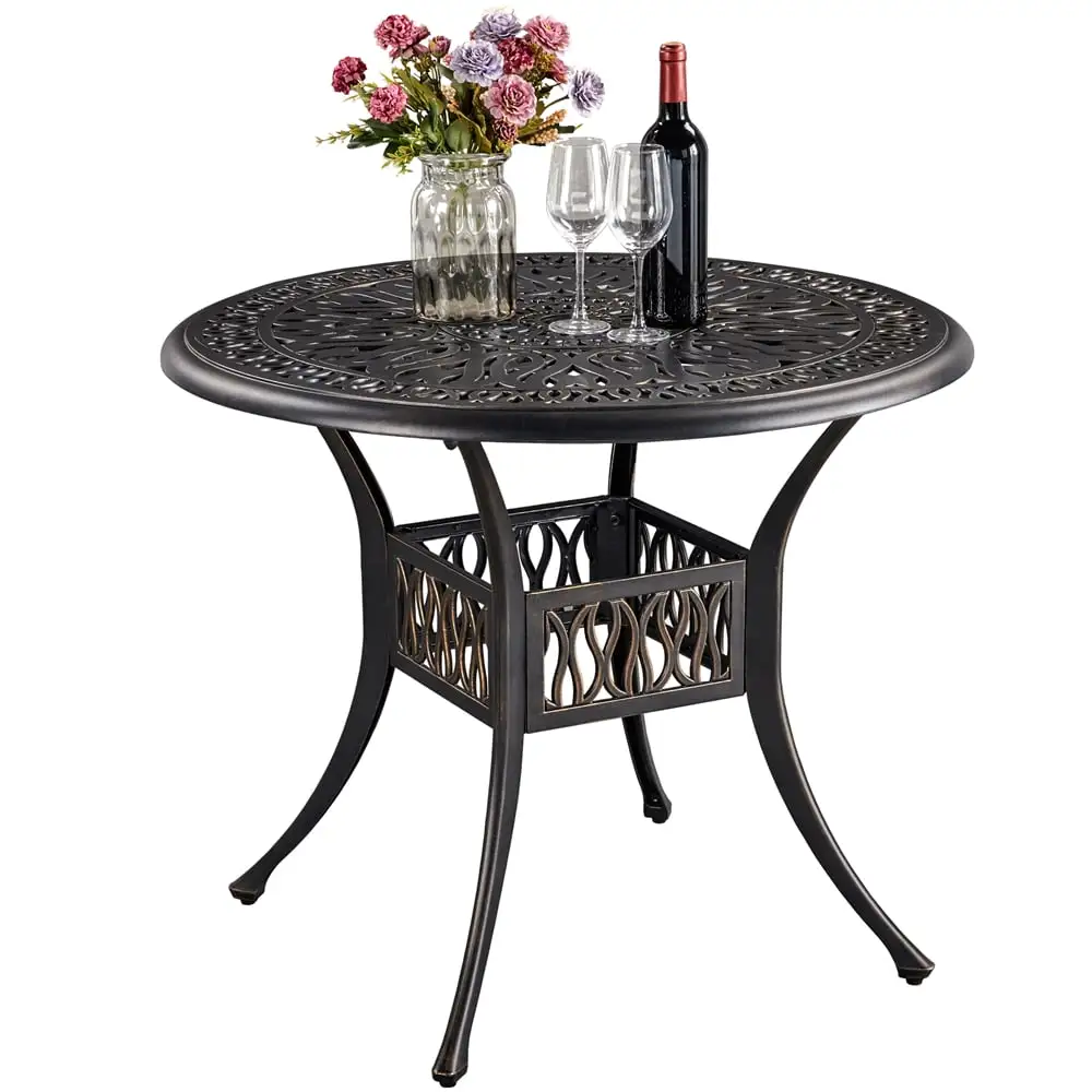 Alden Design Outdoor 35.5 in x 35.5 in x 29.5 in Round Aluminum Bistro Table. Antique Bronze