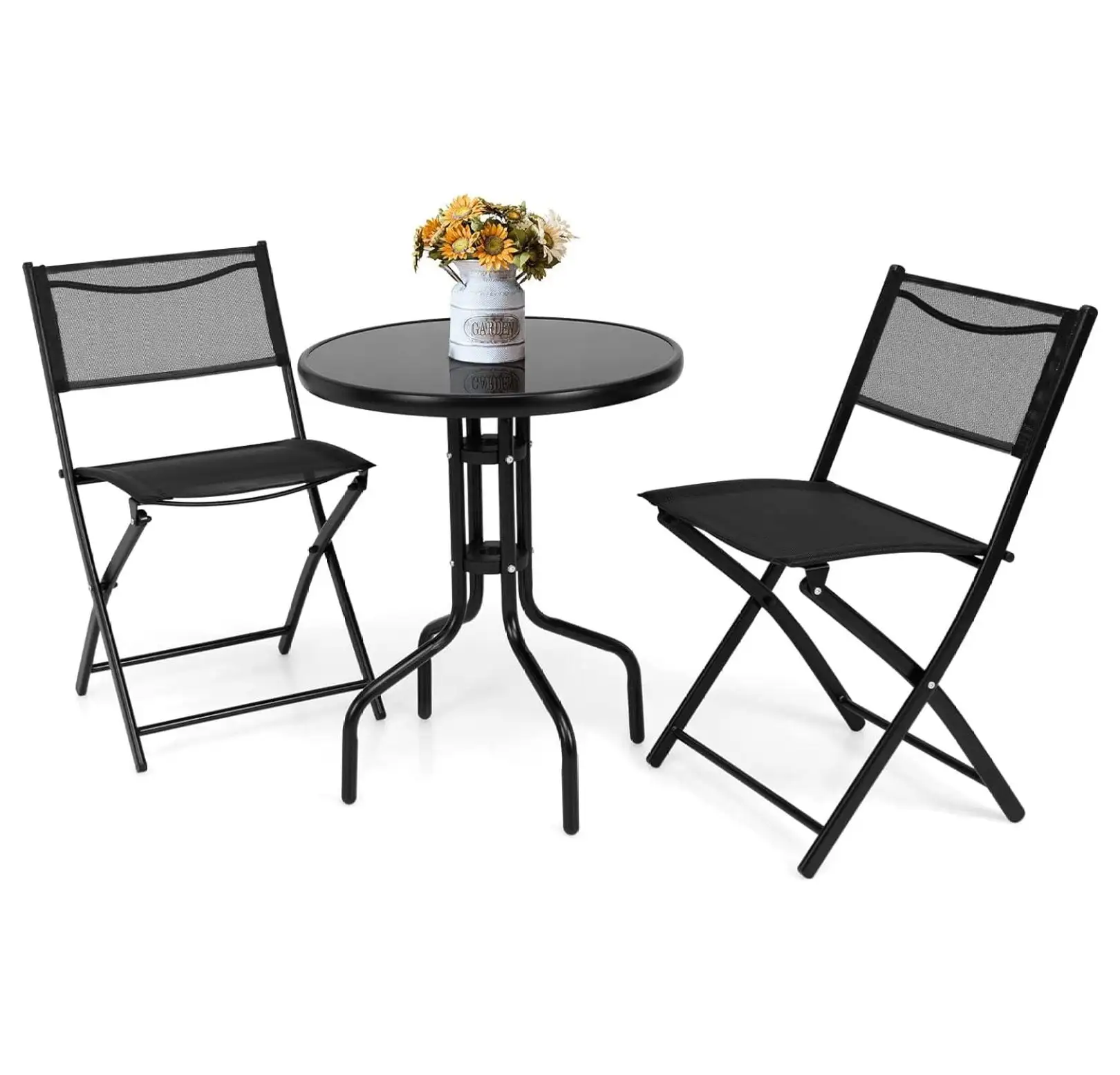 Alieon 3 Pieces Bistro Set Round Coffee Table & Folding Chairs Set for Balcony Garden Backyard