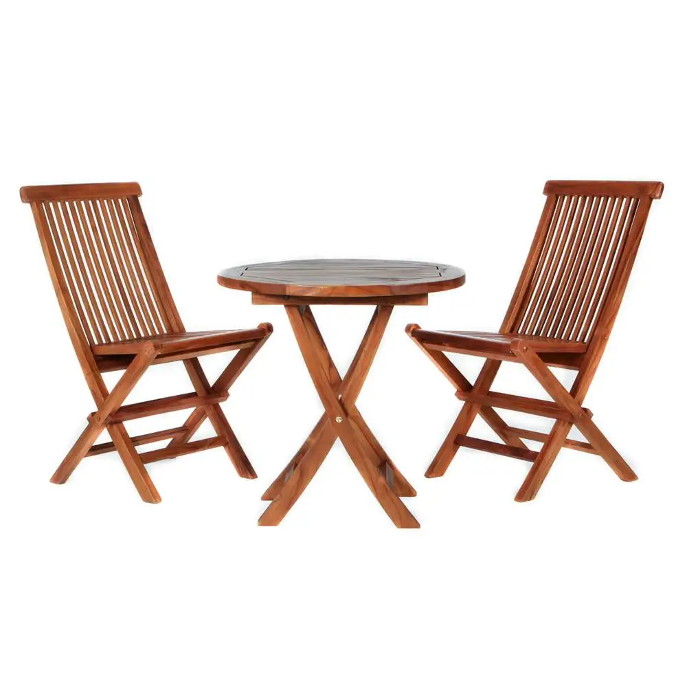 All Things Cedar 3-Piece Teak Bistro Table Set - Foldable Patio Chairs. Wooden Folding Chairs. Folding Chair Set