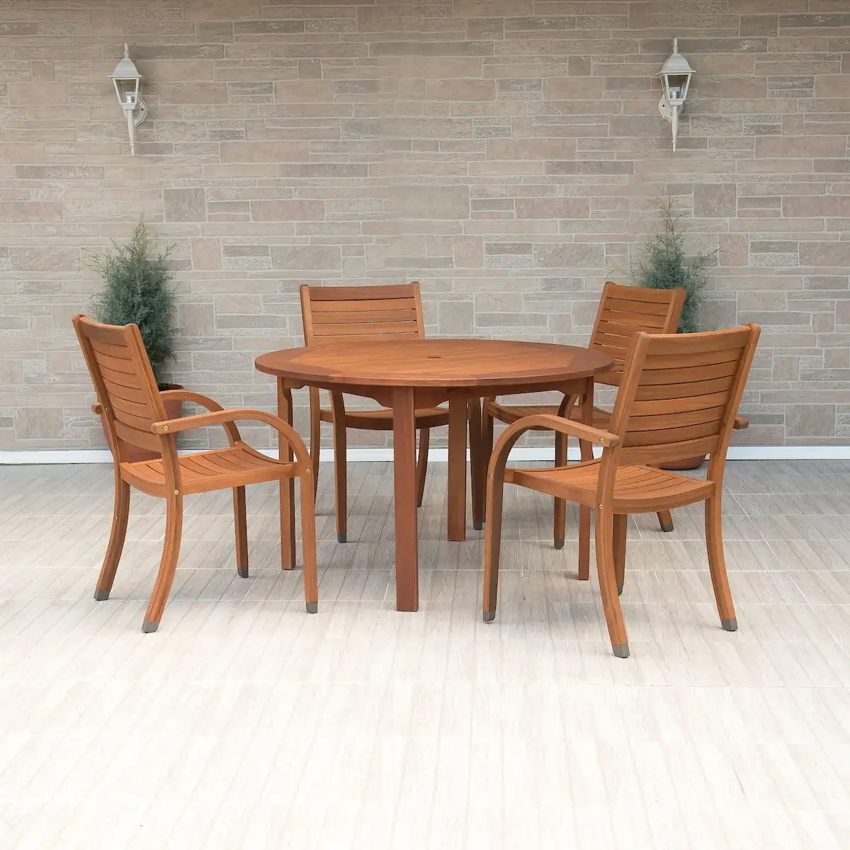 Amazonia Arizona 5-Piece Solid Wood 100% FSC Certified Round Patio Dining Set