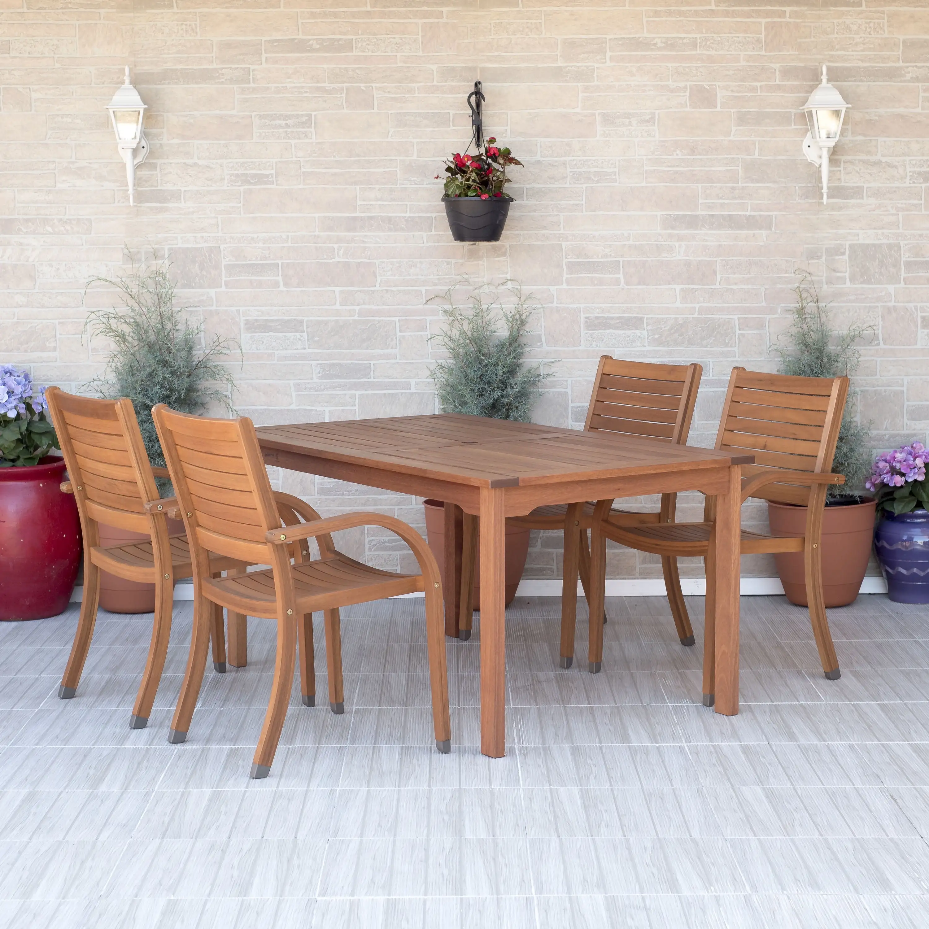 Amazonia Arizona 5-Piece Solid Wood 100% FSC Patio Rectangular Dining Set