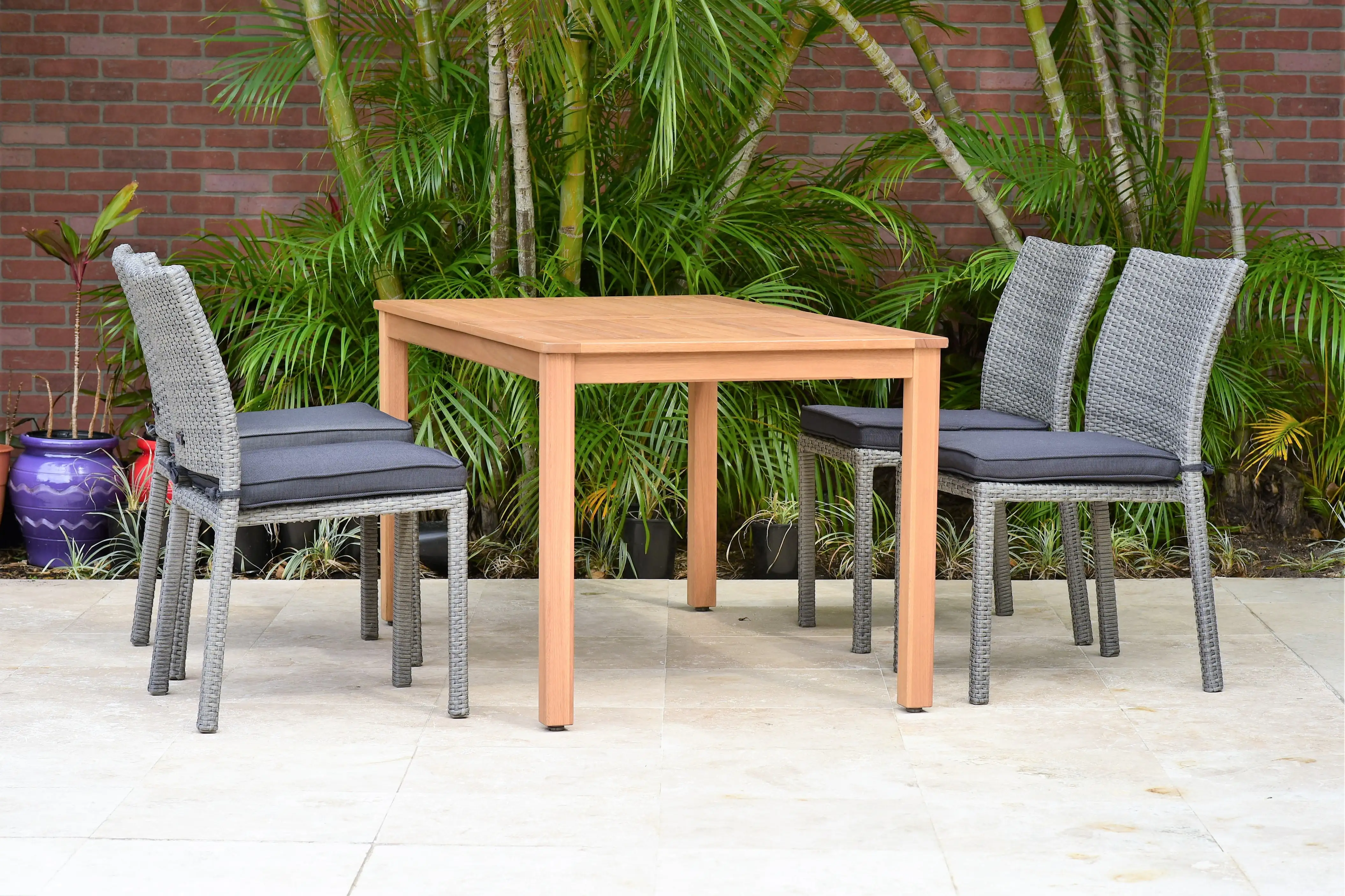 Amazonia Arlon Teak Finish 5 Pieces Rectangular Patio Dining Set