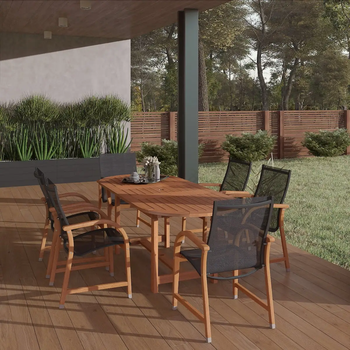 Amazonia Bahamas 7-Piece Extendable Oval Patio Dining Set. Solid Wood 100% FSC Certified