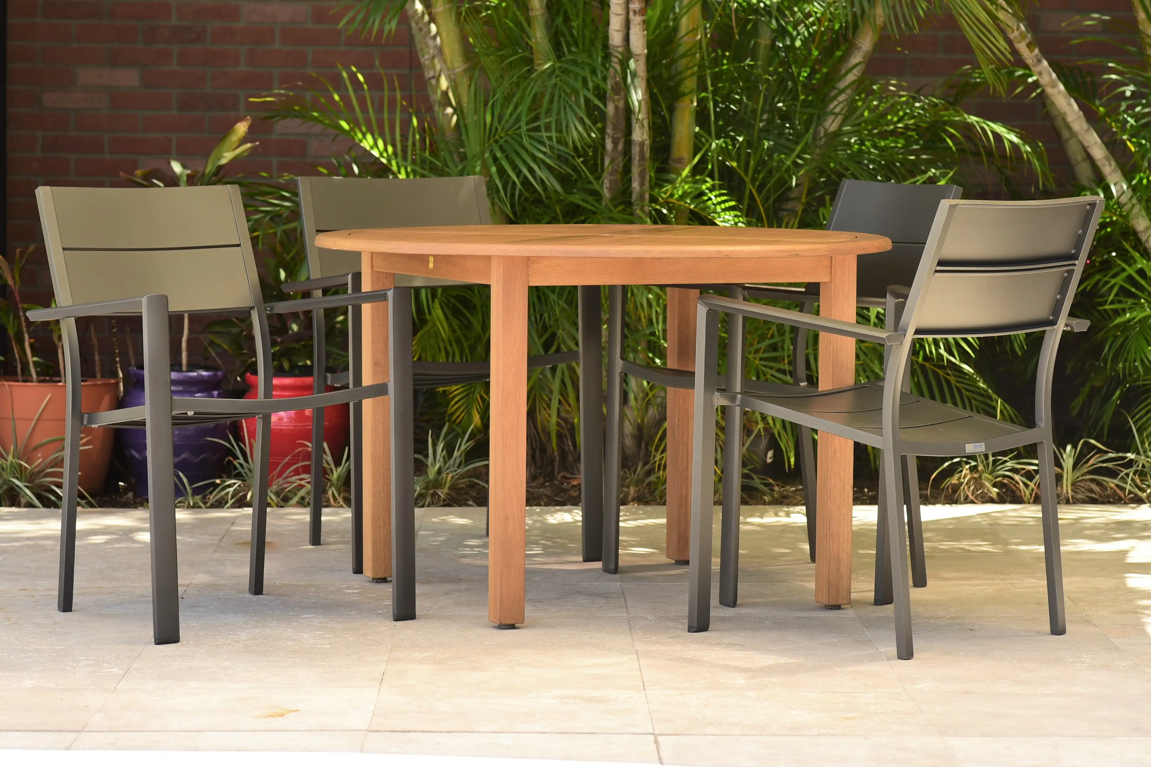 Amazonia Blois Teak Finish 5 Pieces Round Patio Dining Set