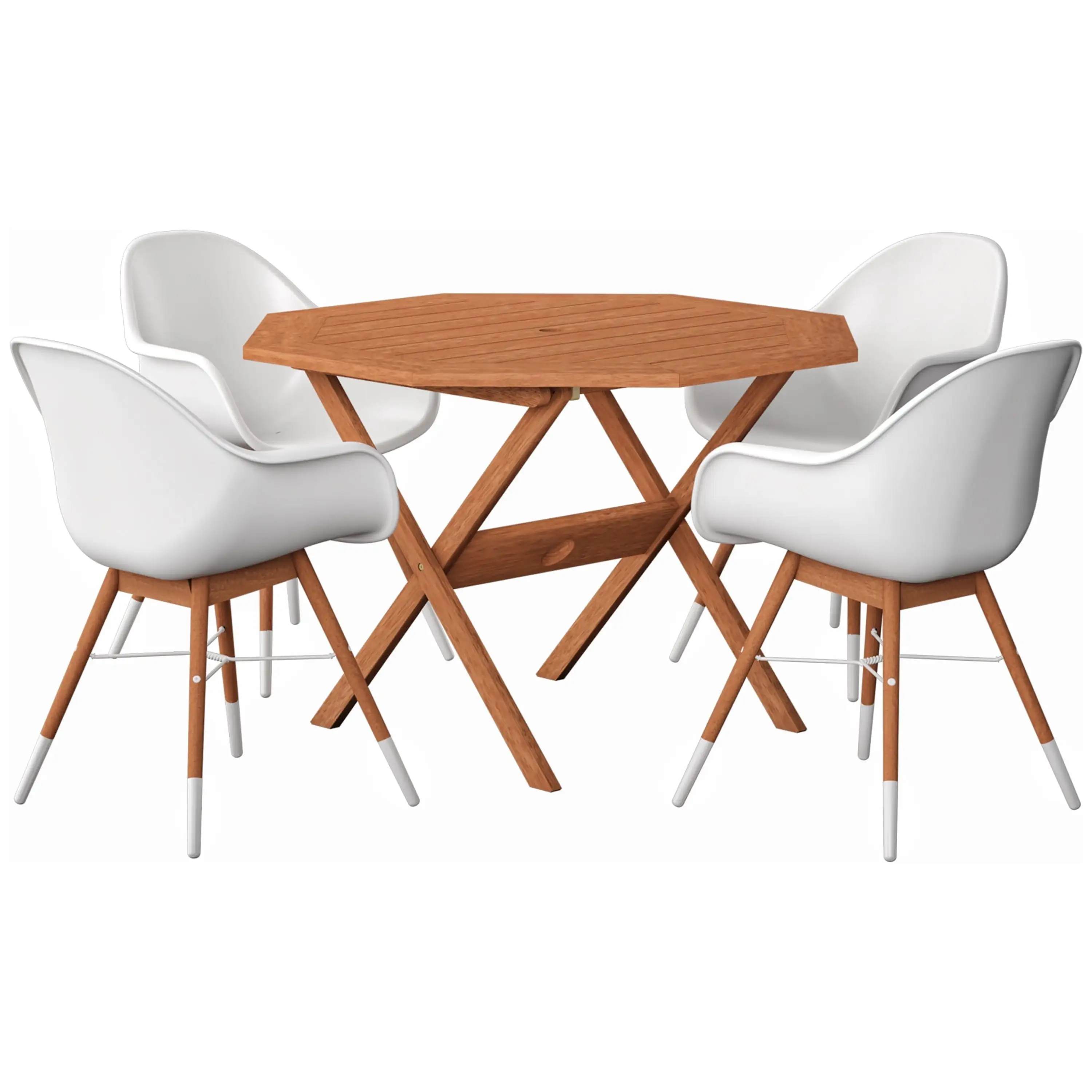 Amazonia Bremen 5-Piece Patio Octogonal Table Set. Eucalyptus Wood. Ideal for Outdoors and Indoors