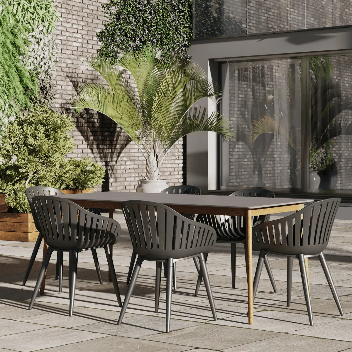 Amazonia Brighton 7-Piece Patio Rectangular Dining Table Set. Eucalyptus Wood. Ideal for Outdoors and Indoors