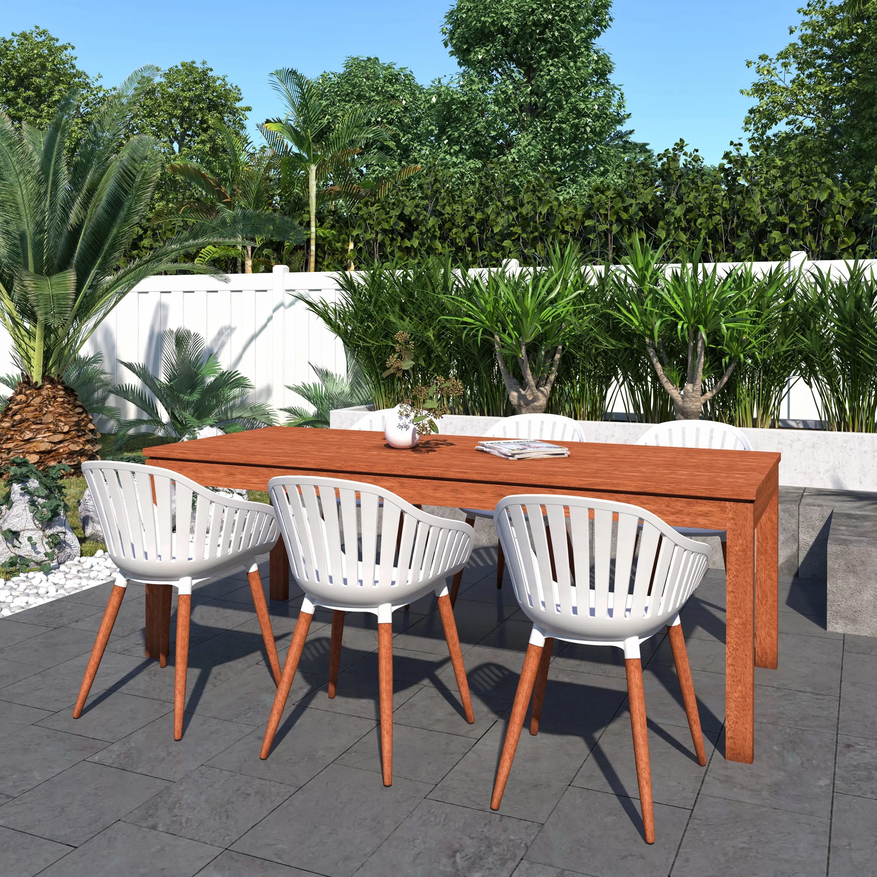 Amazonia Brighton 7 Pieces Eucalyptus Wood Rectangular Outdoor Dining Set. Ideal for Patio. Seating Capacity: 6