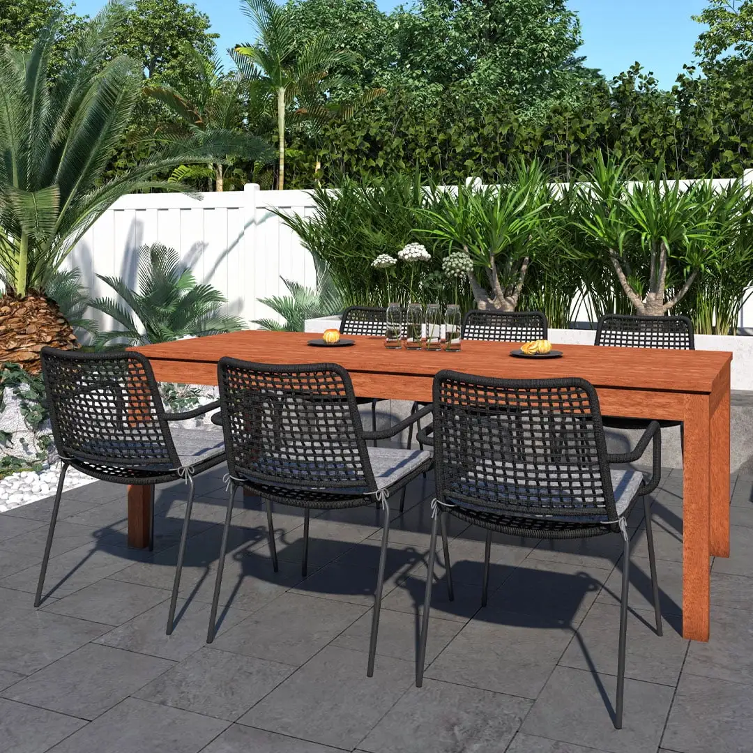 Amazonia Dorado 7 Pieces Eucalyptus Wood Rectangular Outdoor Dining Set. Ideal for Patio. Seating Capacity: 6