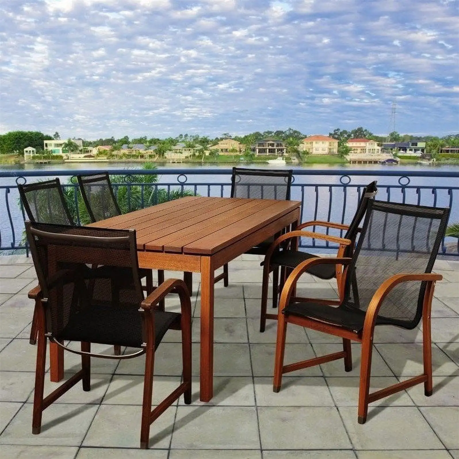 Amazonia Fletcher 7-Piece Solid Wood 100% FSC Rectangular Patio Dining Set. Seating Capacity: 6