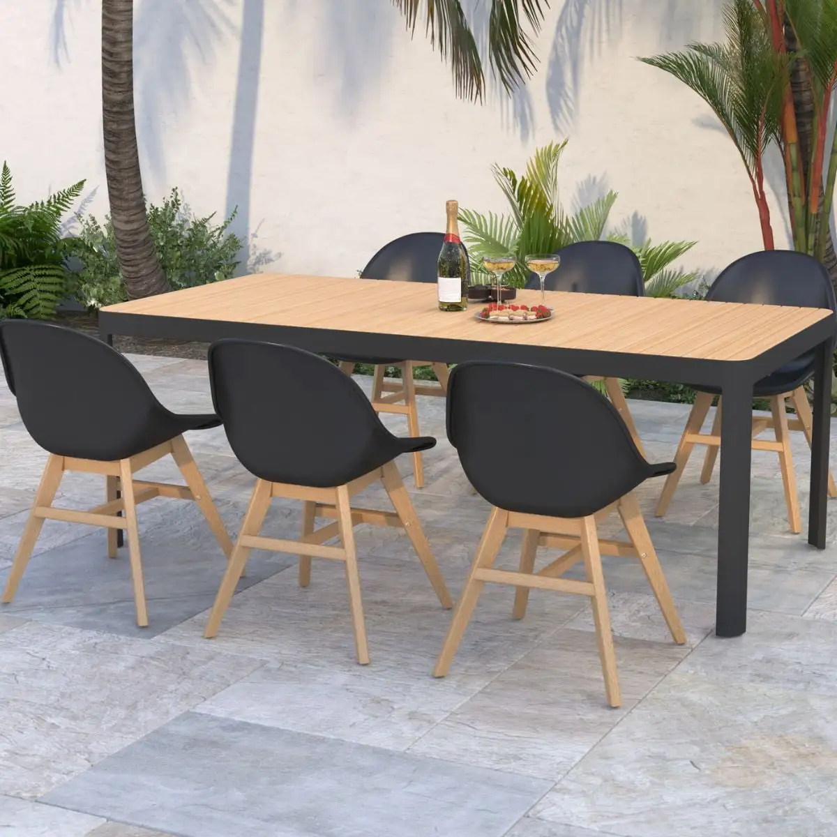 Amazonia Loftscape 7-Piece 100% FSC Teak Wood and Aluminum Rectangular Patio Dining Set