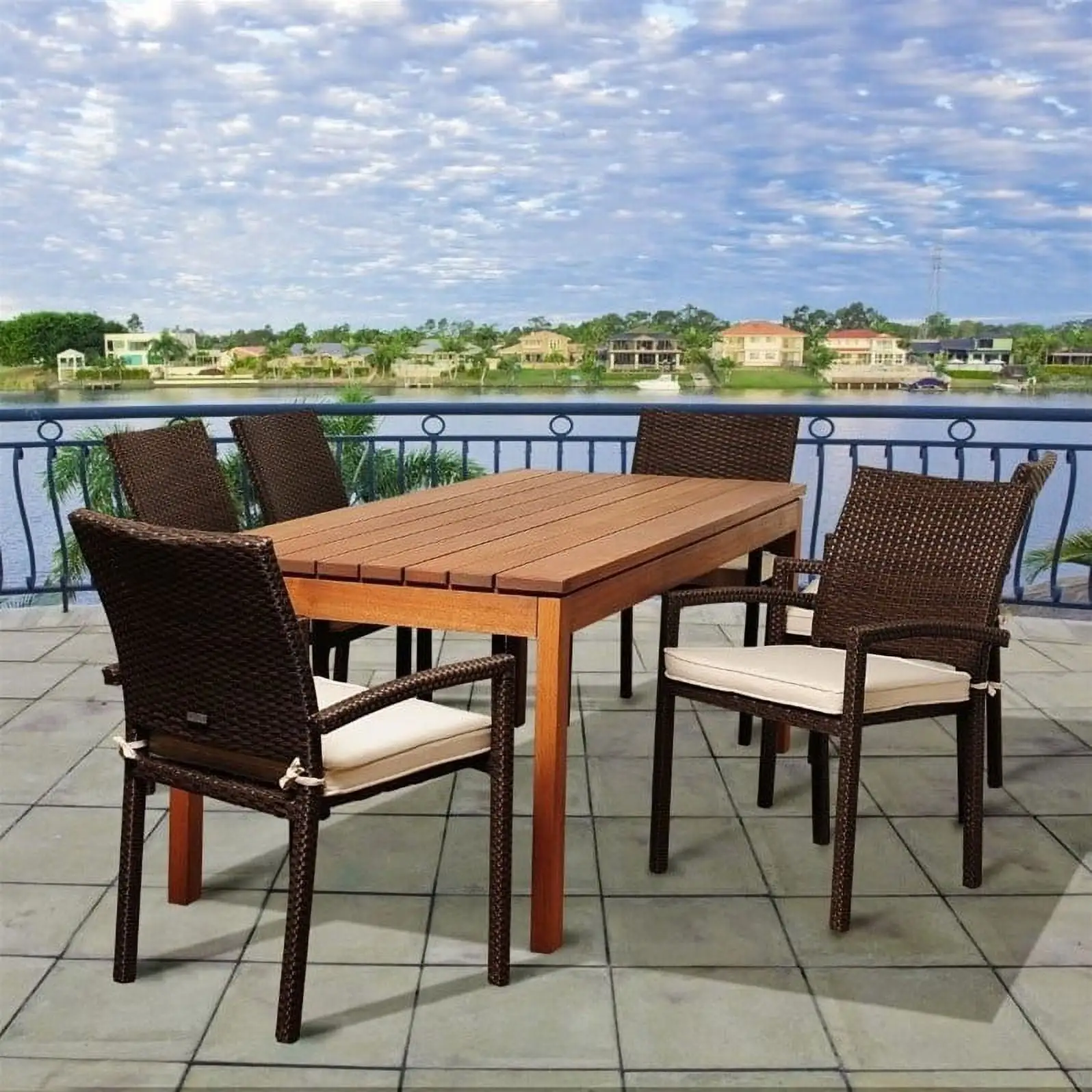 Amazonia Maynard 7-Piece Solid Wood 100% FSC Patio Dining Set w/Cushions