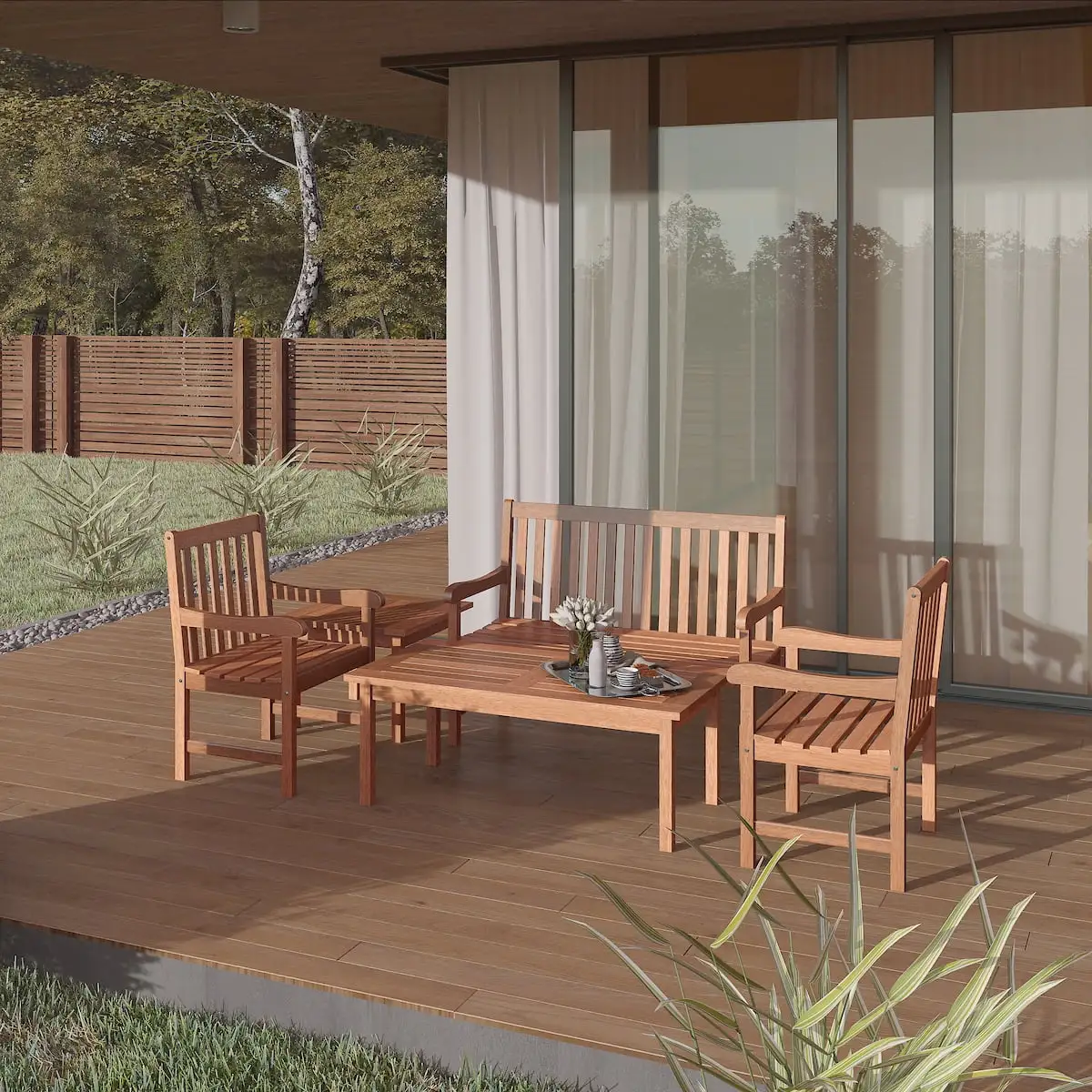 Amazonia Milano 5-piece Eucalyptus Octagon Patio Dining Set. Brown. Seating Capacity: 4