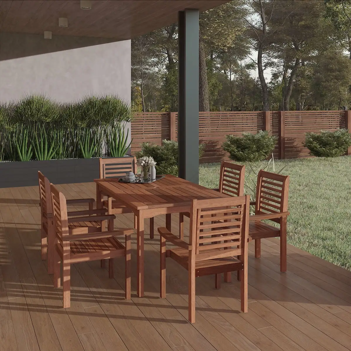 Amazonia Milano 7-Piece Rectangular Patio Dining Set. Eucalyptus Wood. Ideal for Outdoors and Indoors. Seating Capacity- 6