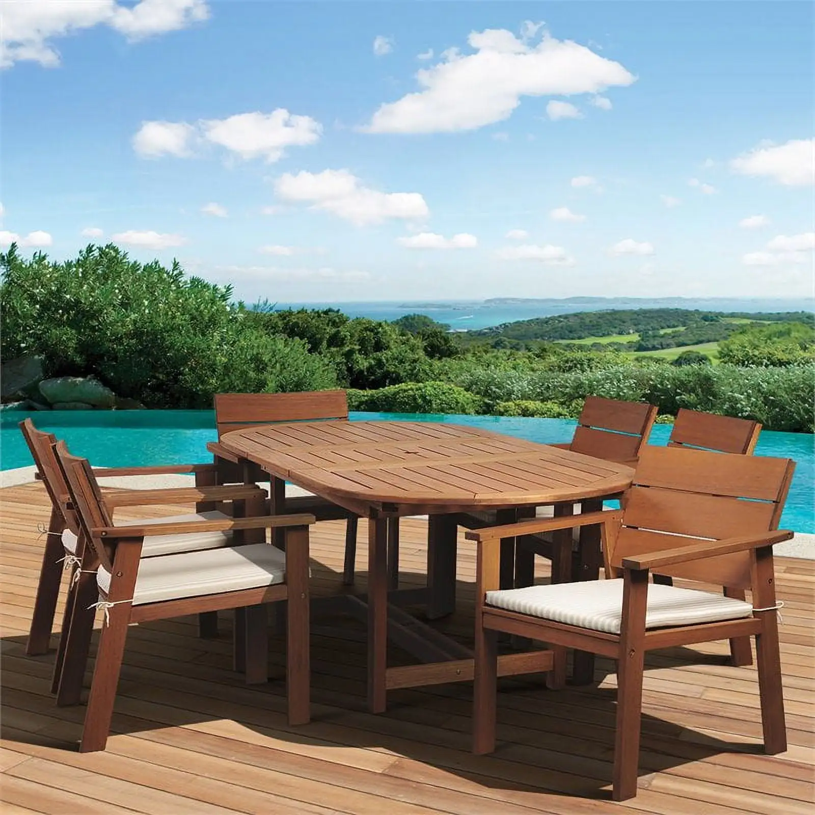 Amazonia Nelson 7-Piece Solid Wood 100% FSC Oval Extendable Patio Dining Set