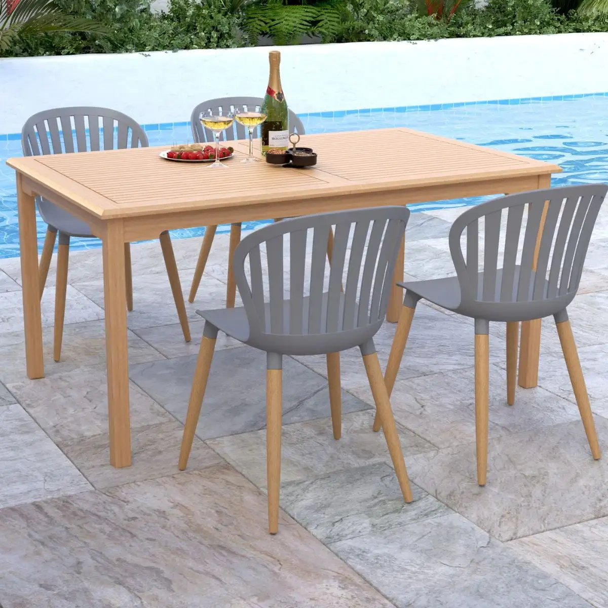 Amazonia Norwich 5-Piece 100% FSC Teak Wood Rectangular Patio Dining Set