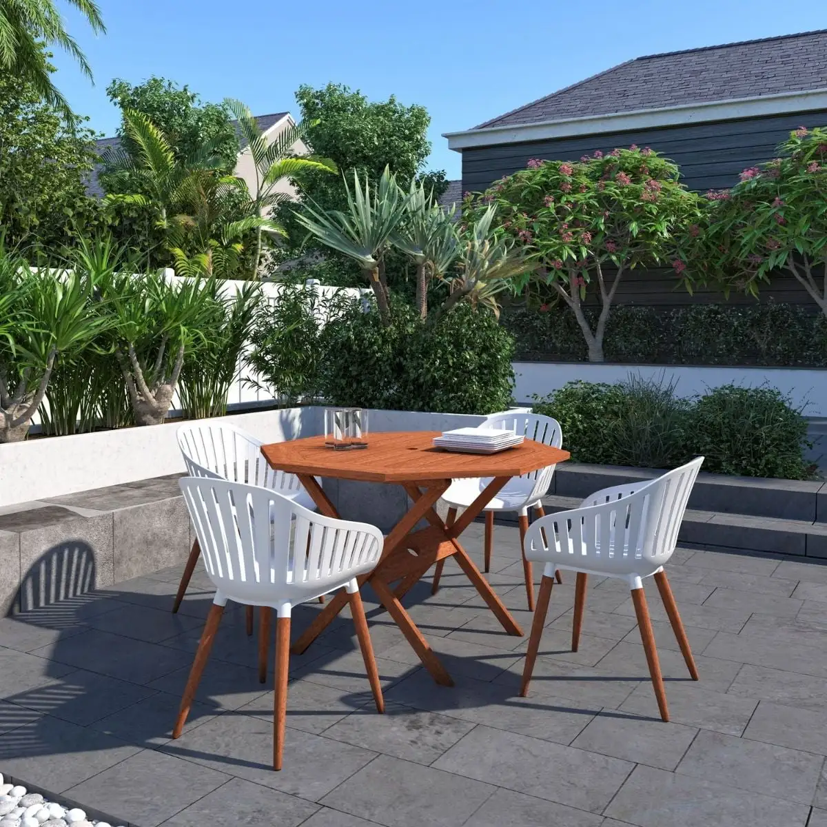 Amazonia Royalton 5 Pieces Eucalyptus Wood Outdoor Dining Set. Ideal for Patio