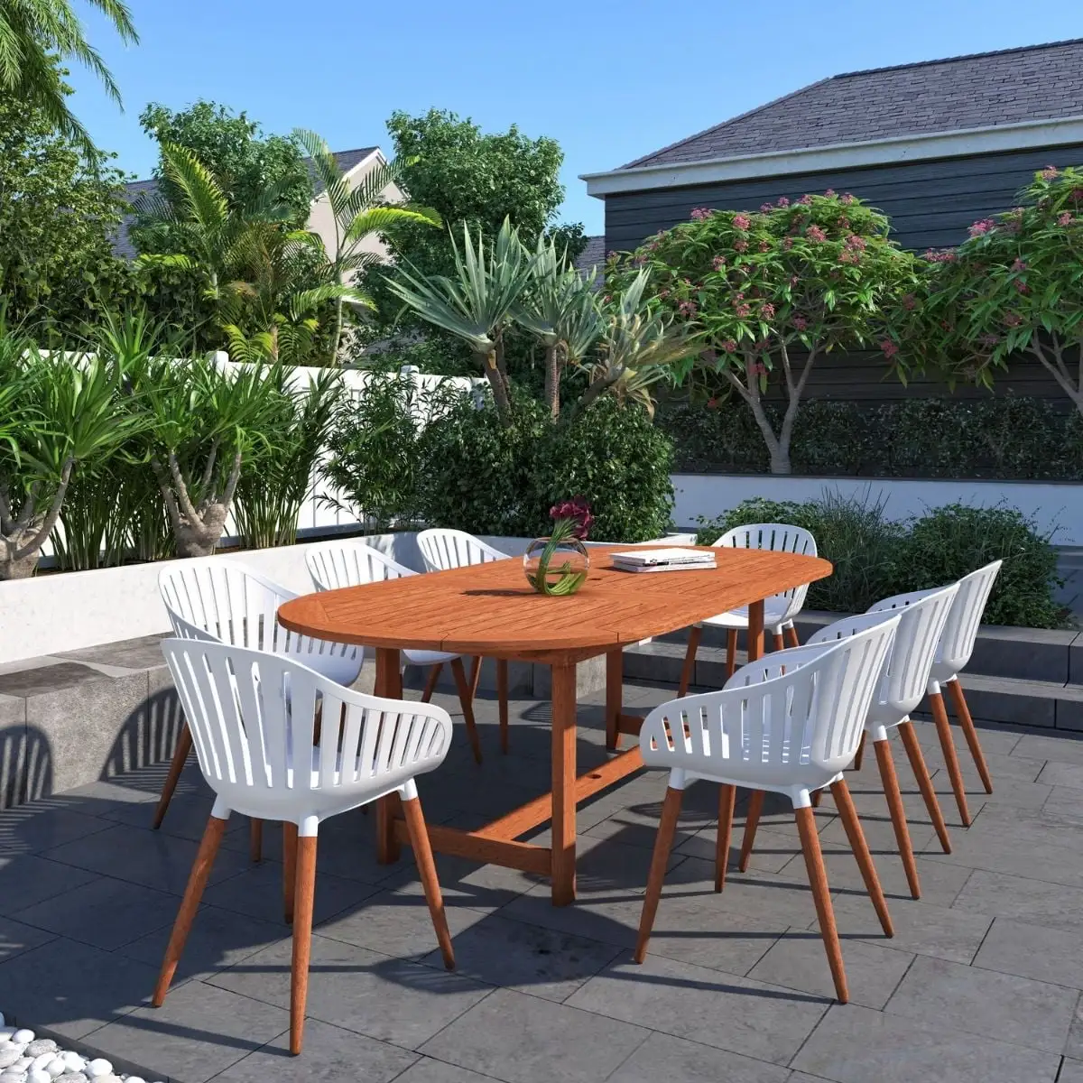 Amazonia Silverton 9 Pieces Eucalyptus Wood Oval Outdoor Dining Set. Ideal for Patio