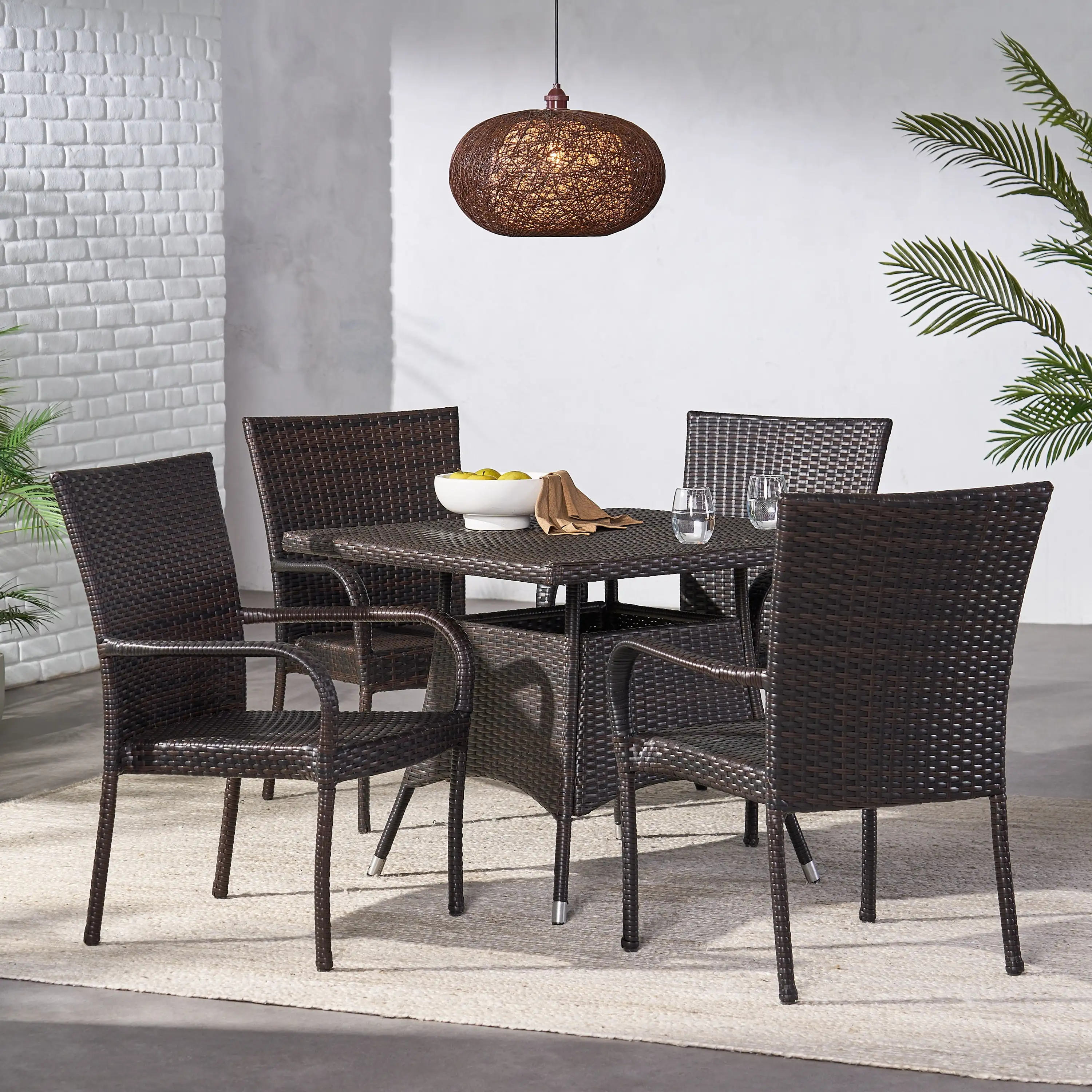 Amelia 5 Piece Outdoor Square Wicker Dining Set. Multibrown