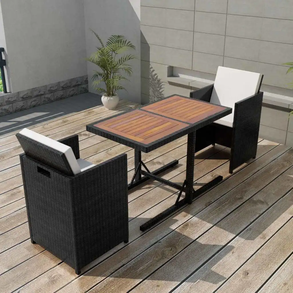 Andoer 3 Piece Bistro Set with Cushions Poly Rattan Black