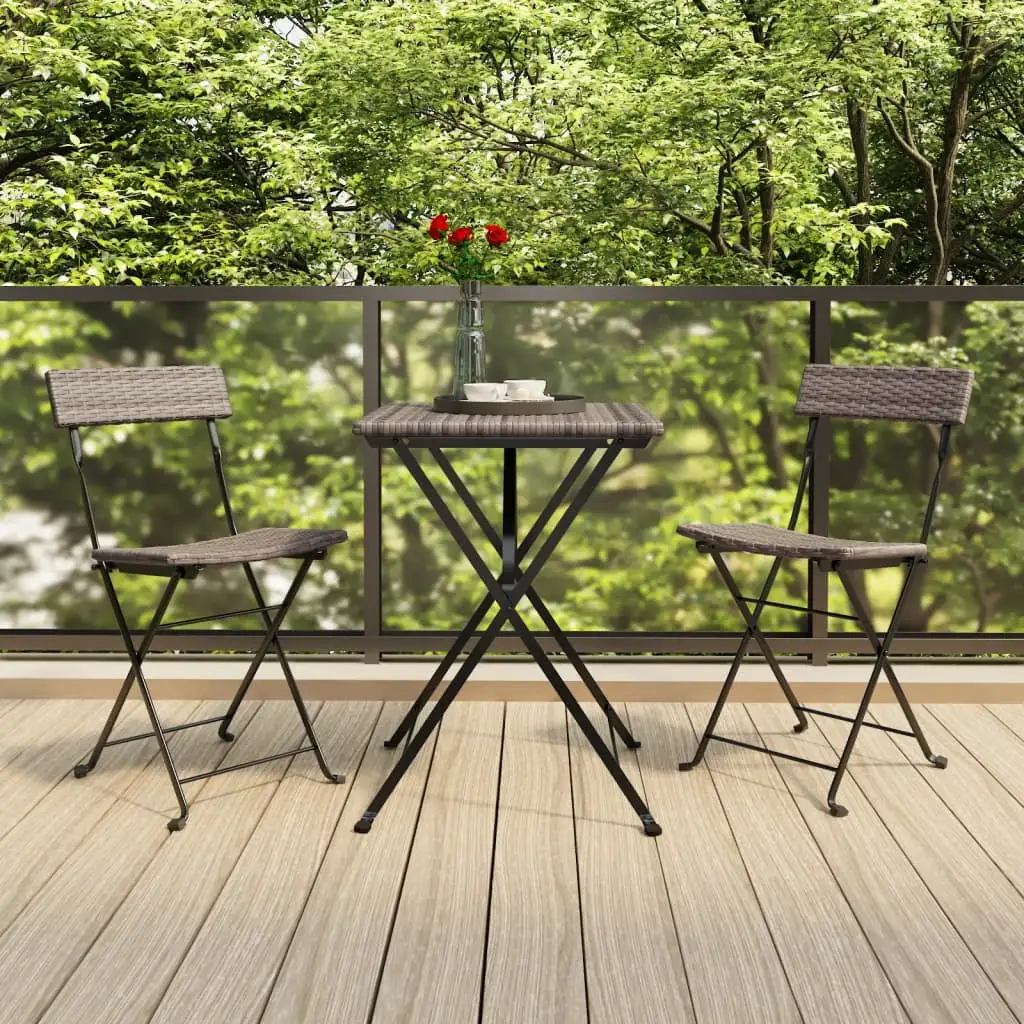 Andoer 3 Piece Folding Bistro Set Gray Poly Rattan