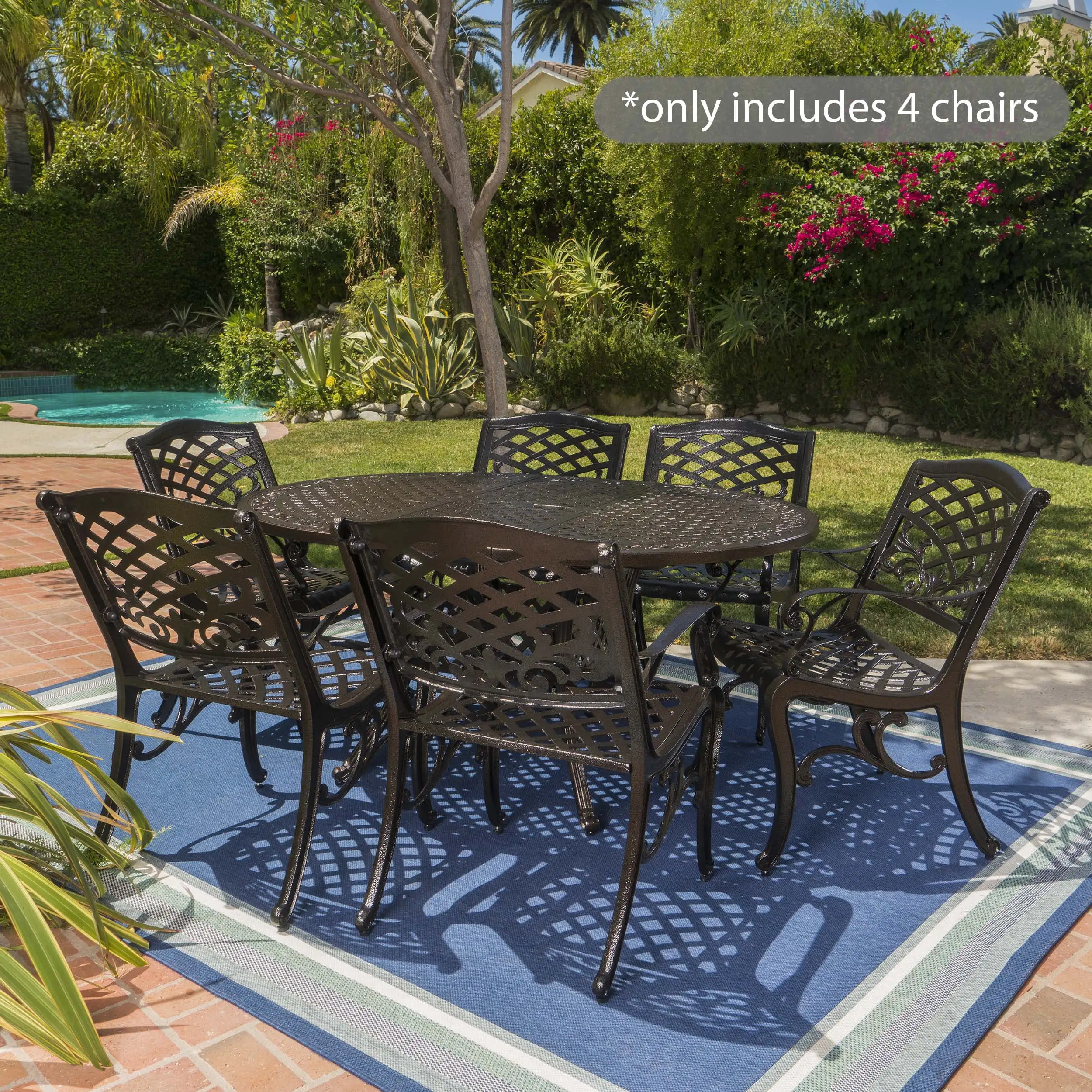 Andria Outdoor 5 Piece Aluminum Dining Set with Expandable Dining Table. Hammered Bronze