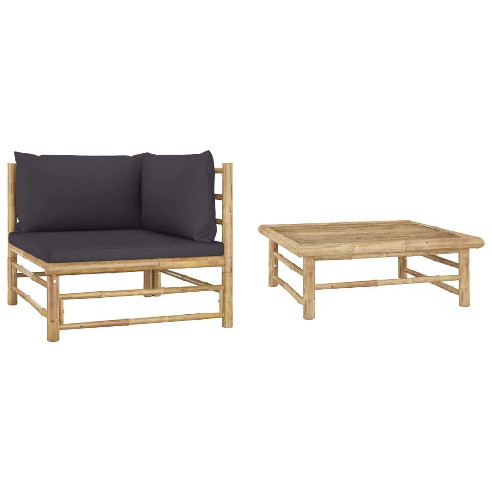 Anself 2 Piece Patio Lounge Set with Cushions Corner Sofa and Side Table Conversation Set Bamboo Outdoor Sectional Sofa Set for Garden. Balcony. Yard. Deck