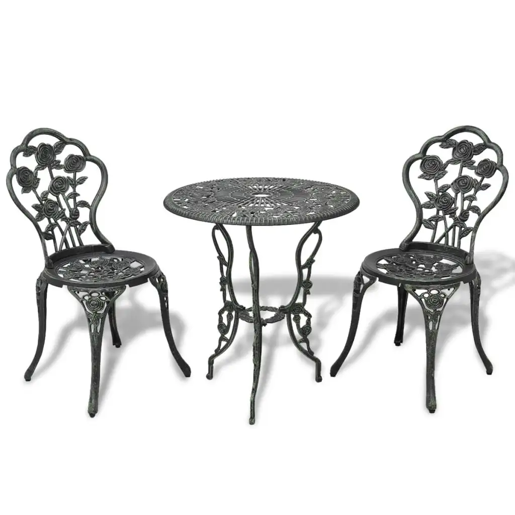 Anself 3 Pcs Bistro Set with Round Table. 2 Backrest Chairs Green/White Cast Aluminum Weather-Resistant for Garden. Patio Conservation