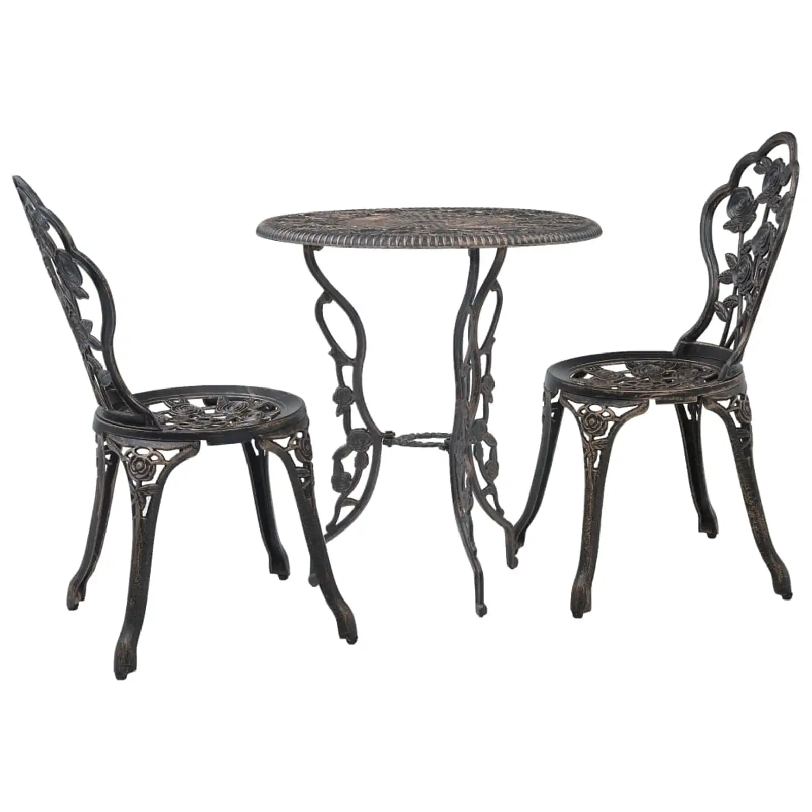 Anself 3 Piece Bistro Set. Cast Aluminum Round Table and 2 Chairs. Outdoor Dining Set Bronze for Bar. Restaurant. Patio. Balcony. Garden. Yard. Lawn. Terrace