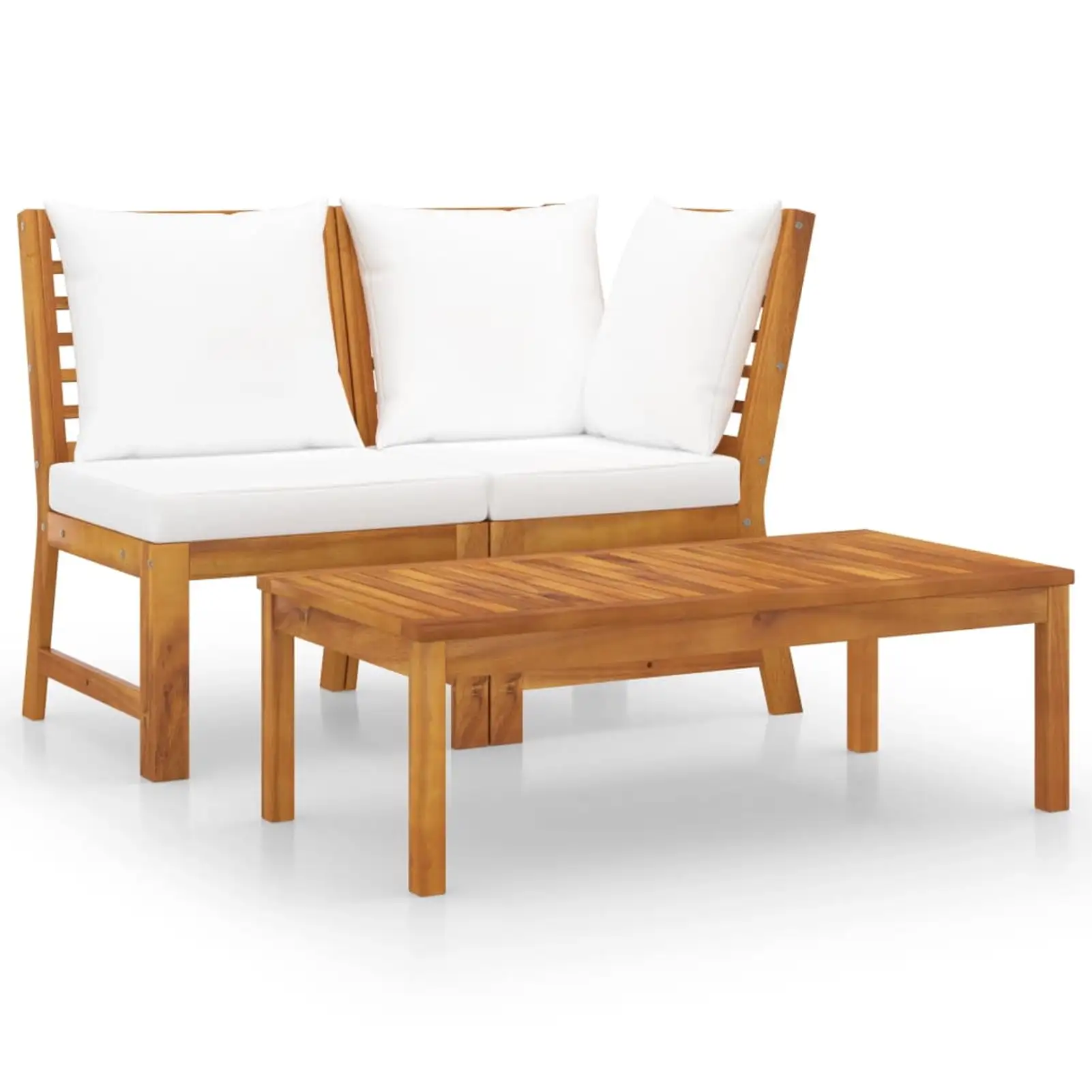 Anself 3 Piece Patio Lounge Set with Cushions Middle Sofa. Corner Sofa and Coffee Table Conversation Set Acacia Wood Outdoor Sectional Sofa Set for Garden. Balcony. Yard. Lawn. Deck