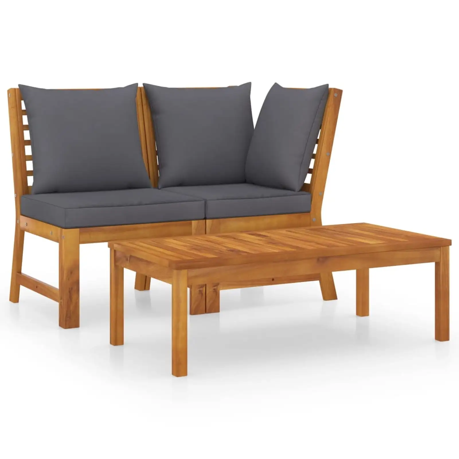 Anself 3 Piece Patio Lounge Set with Cushions Middle Sofa. Corner Sofa and Coffee Table Conversation Set Acacia Wood Outdoor Sectional Sofa Set for Garden. Balcony. Yard. Lawn. Deck