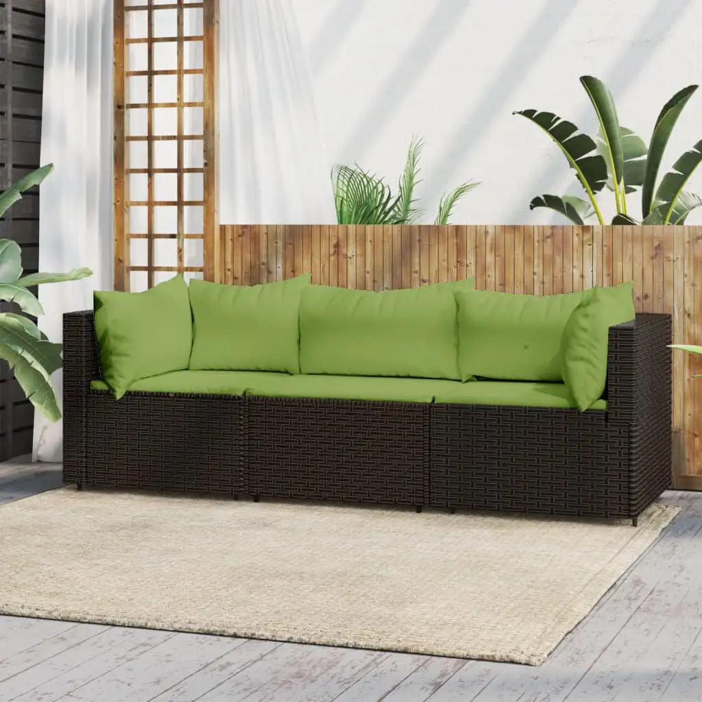 Anself 3 Piece Patio Set with Cushions Brown Poly Rattan