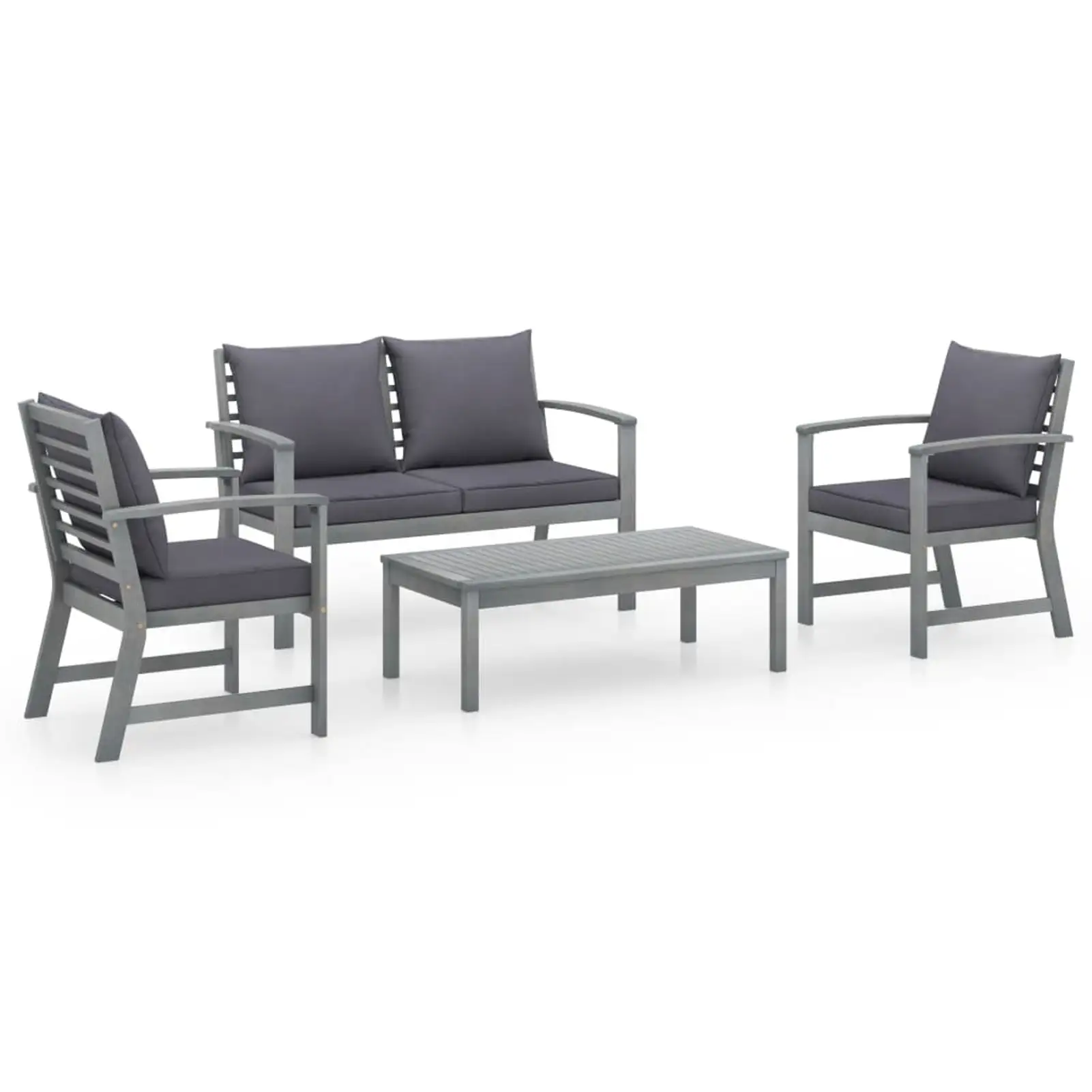 Anself 4 Piece Outdoor Conversation Set Cushioned 2 Armchairs with Garden Bench and Patio Table Gray Acacia Wood Sectional Garden Lounge Sofa Set for. Backyard. Balcony Terrace Furniture