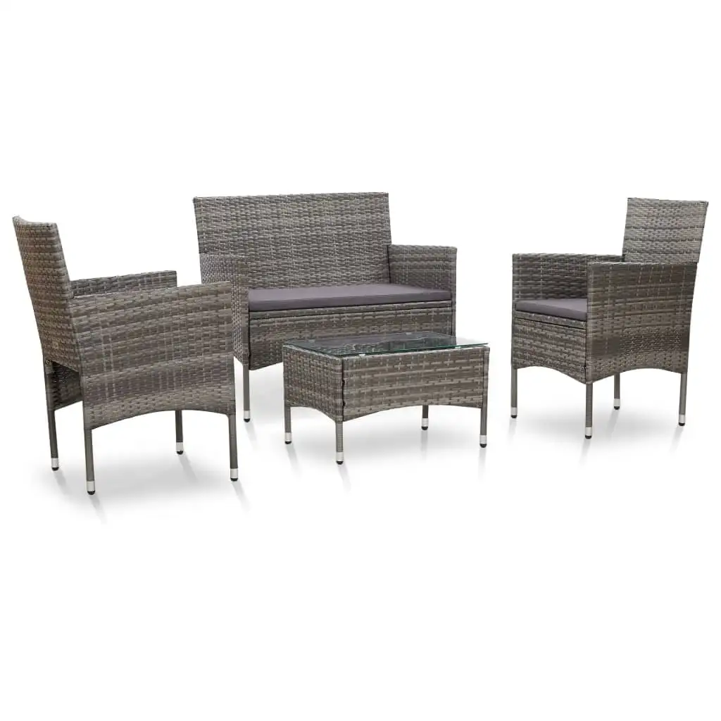 Anself 4 Piece Patio Lounge Set Cushined 2-Seater Sofa with 2 Armchair and Coffee Table Conversation Set Poly Rattan Outdoor Sectional Sofa Set for Garden. Balcony. Lawn. Yard. Deck