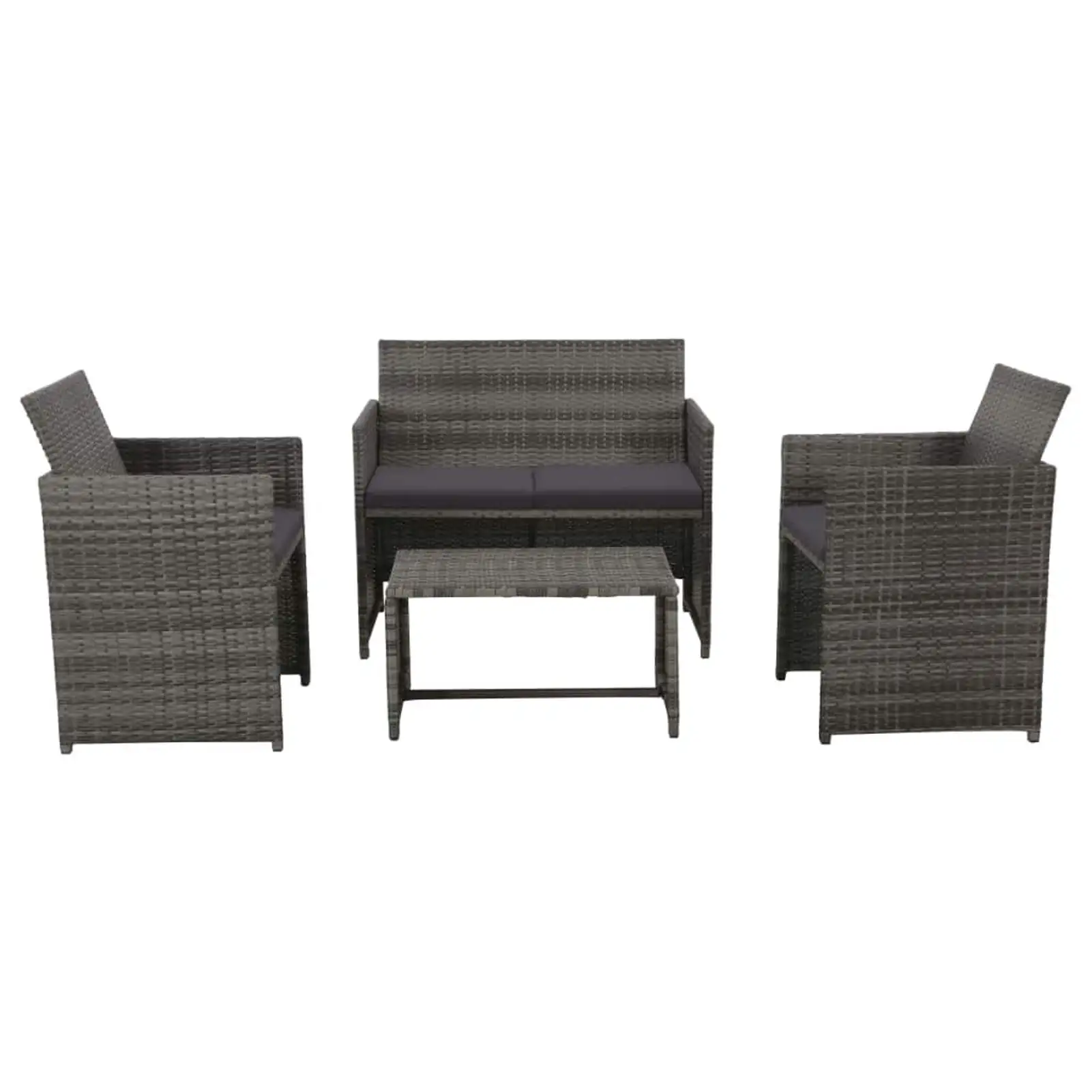 Anself 4 Piece Patio Lounge Set Cushined 2-Seater Sofa with 2 Single Sofas and Coffee Table Conversation Set Poly Rattan Outdoor Sectional Sofa Set for Garden. Balcony. Lawn. Yard. Deck