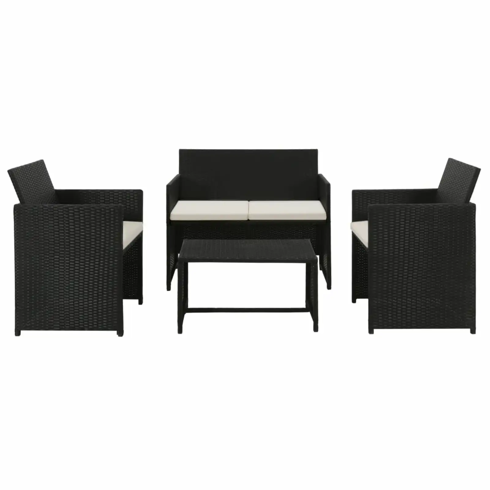 Anself 4 Piece Patio Lounge Set Cushined 2-Seater Sofa with 2 Single Sofas and Coffee Table Conversation Set Poly Rattan Outdoor Sectional Sofa Set for Garden. Balcony. Lawn. Yard. Deck