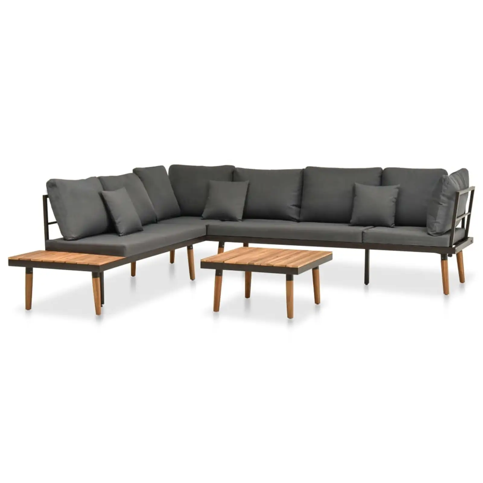 Anself 4 Piece Patio Lounge Set with Cushions 2-Seater Sofa. 3-Seater Sofa. Corner Sofa and Coffee Table Conversation Set Acacia Wood Outdoor Sectional Set for Garden. Balcony. Yard. Deck