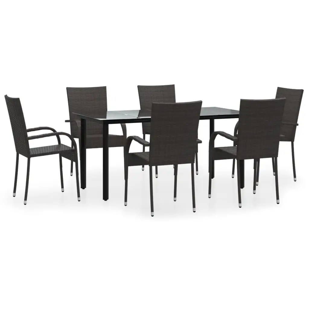 Anself 7 Piece Patio Dining Set Brown Poly Rattan